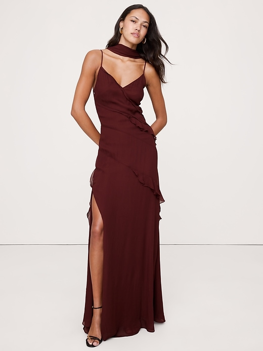 Georgette Ruffle Maxi Dress with Scarf | Banana Republic