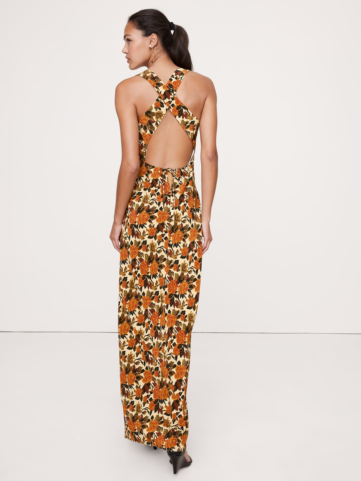 Image number 3 showing, Matte Silk Cowl-Neck Backless Maxi Dress
