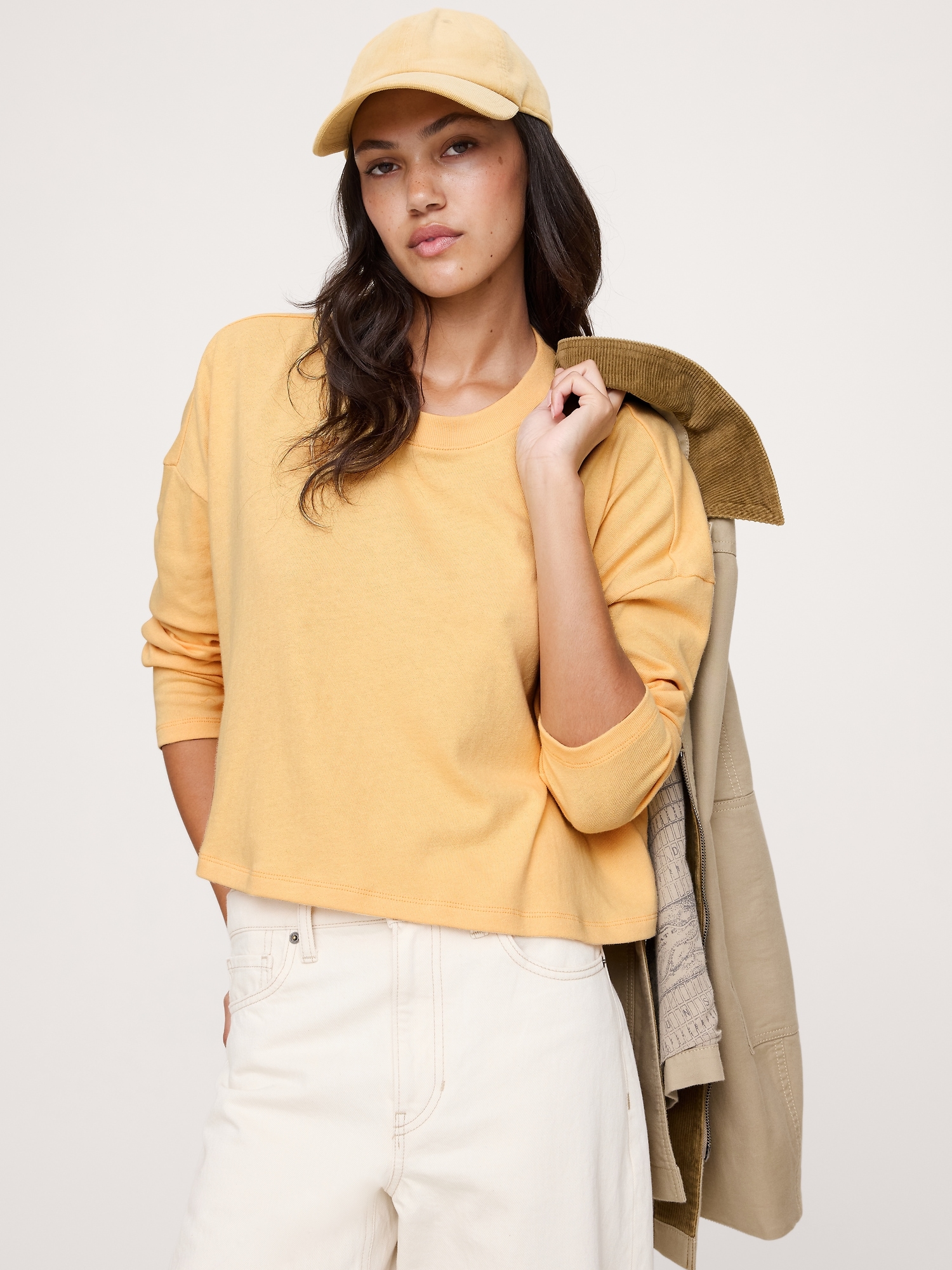Oversized Jersey Cotton Cropped T-Shirt - Sahara Sun Yellow