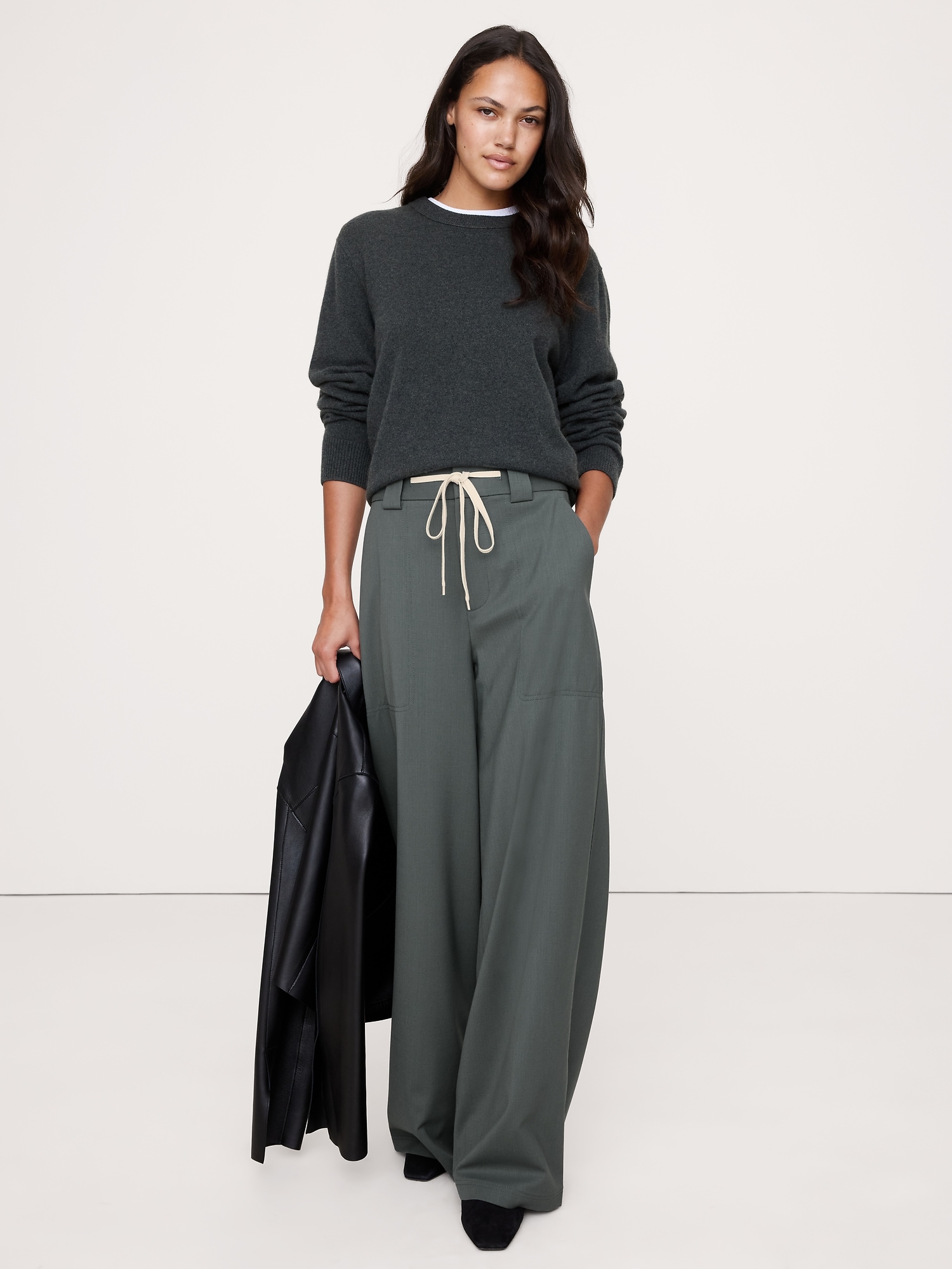 High-Rise Wide-Leg Italian Wool Pant - Blue Slate