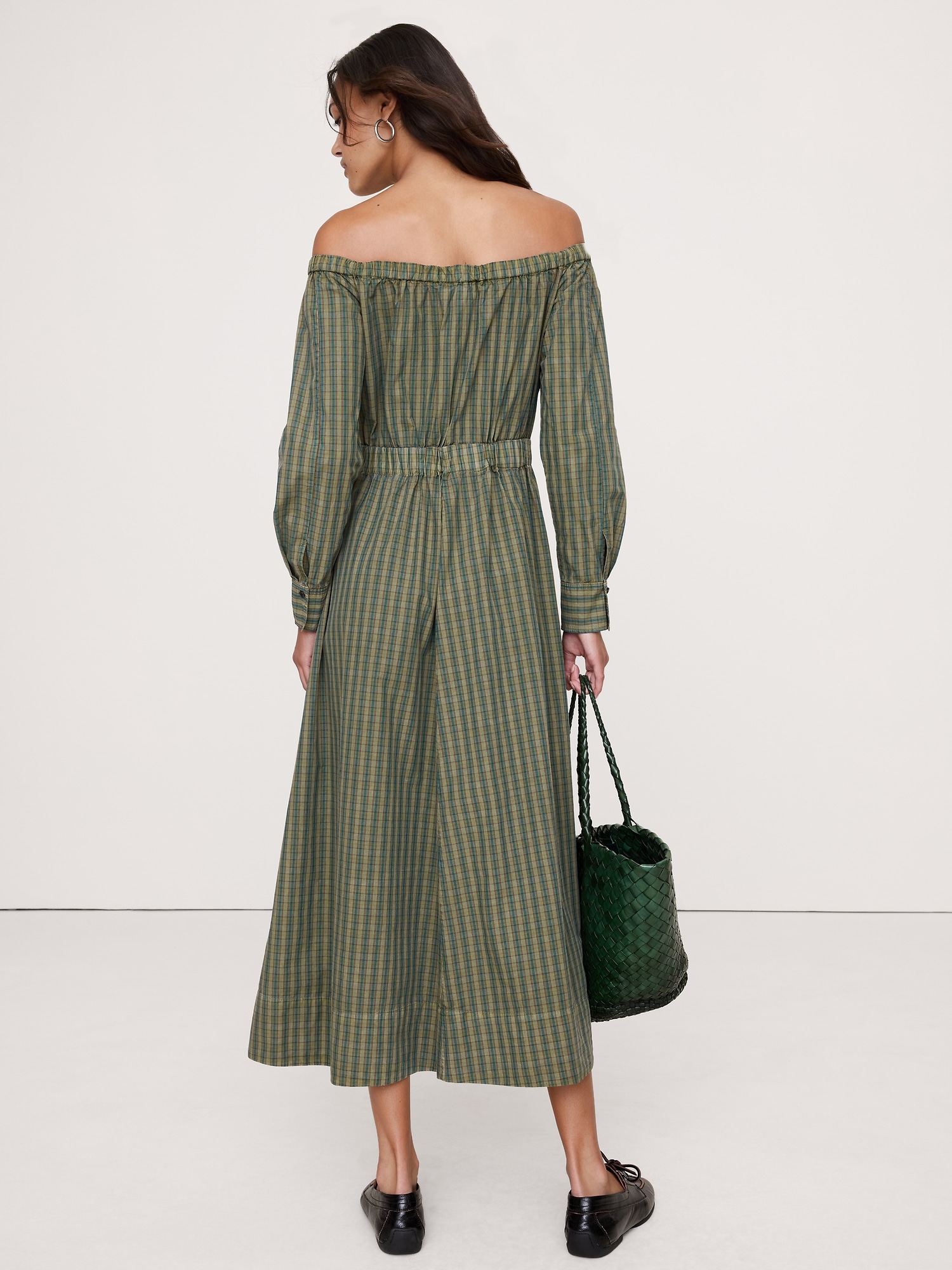 Image number 3 showing, Cotton Poplin Off-The-Shoulder Long Midi Shirt Dress