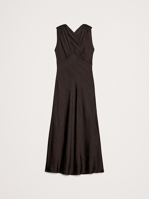 Banana Republic Women's Stretch-Satin Cross-Back Maxi Dress Ganache Brown Size 10