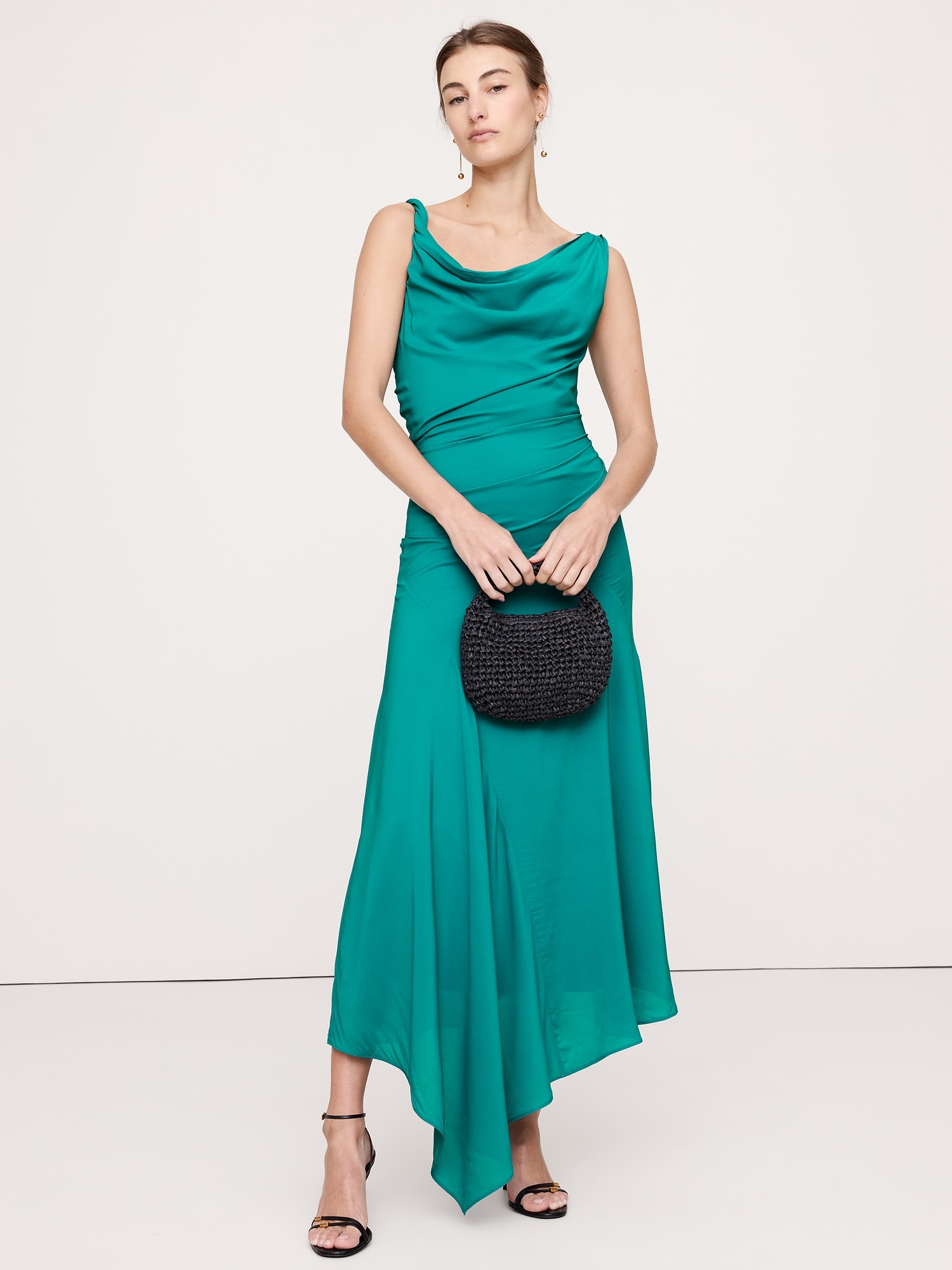 Crepe Twist-Shoulder Dress - Blue