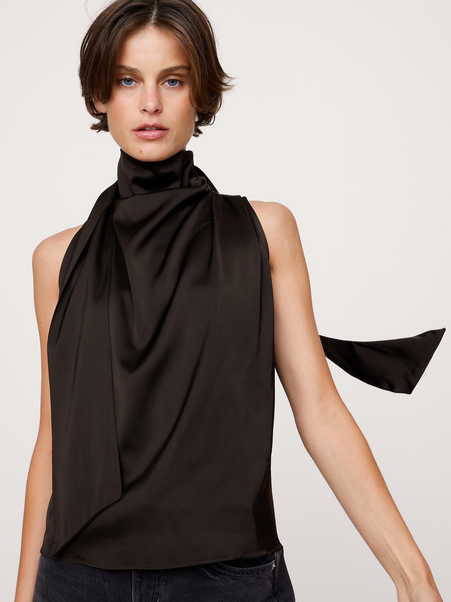 Image number 4 showing, Stretch-Satin Tie-Neck Top