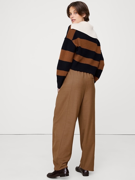 Image number 3 showing, High-Rise Pleated Barrel Flannel Pull-On Pant