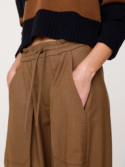 Image number 4 showing, High-Rise Pleated Barrel Flannel Pull-On Pant