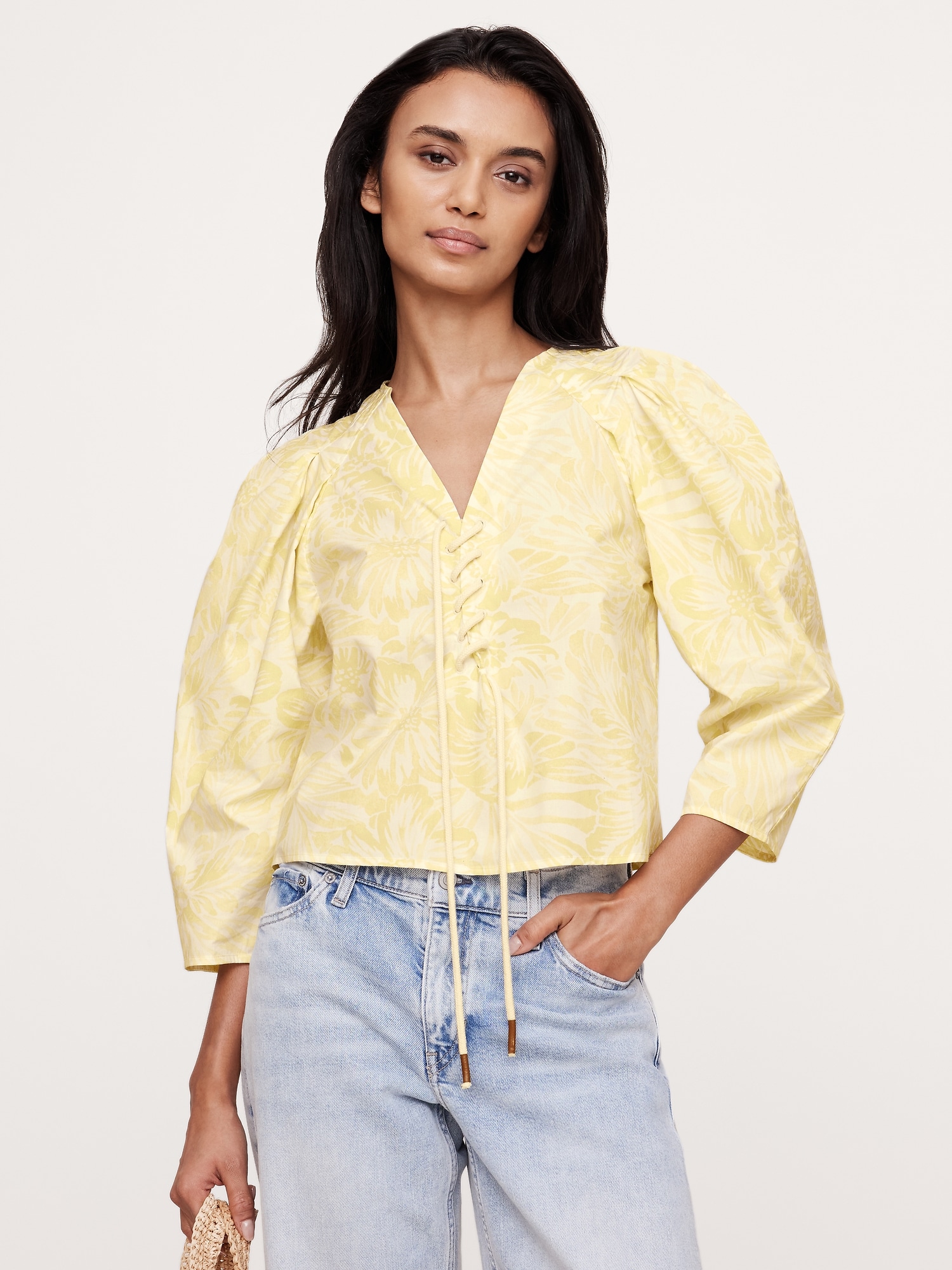 Image number 7 showing, Cotton Poplin Lace-Up Cropped Shirt