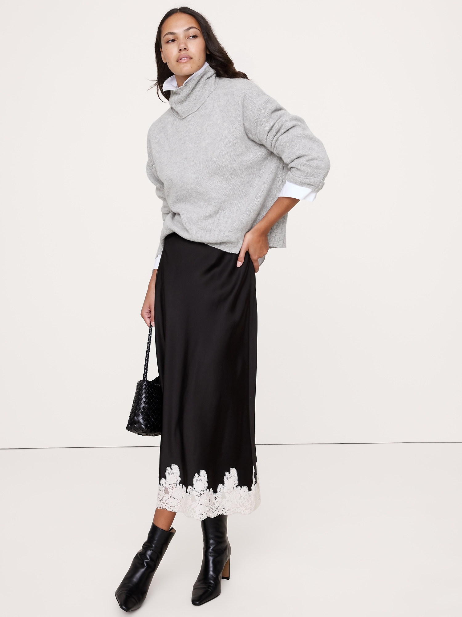 Oversized Cashmere Turtleneck Sweater - Heather Light Gray