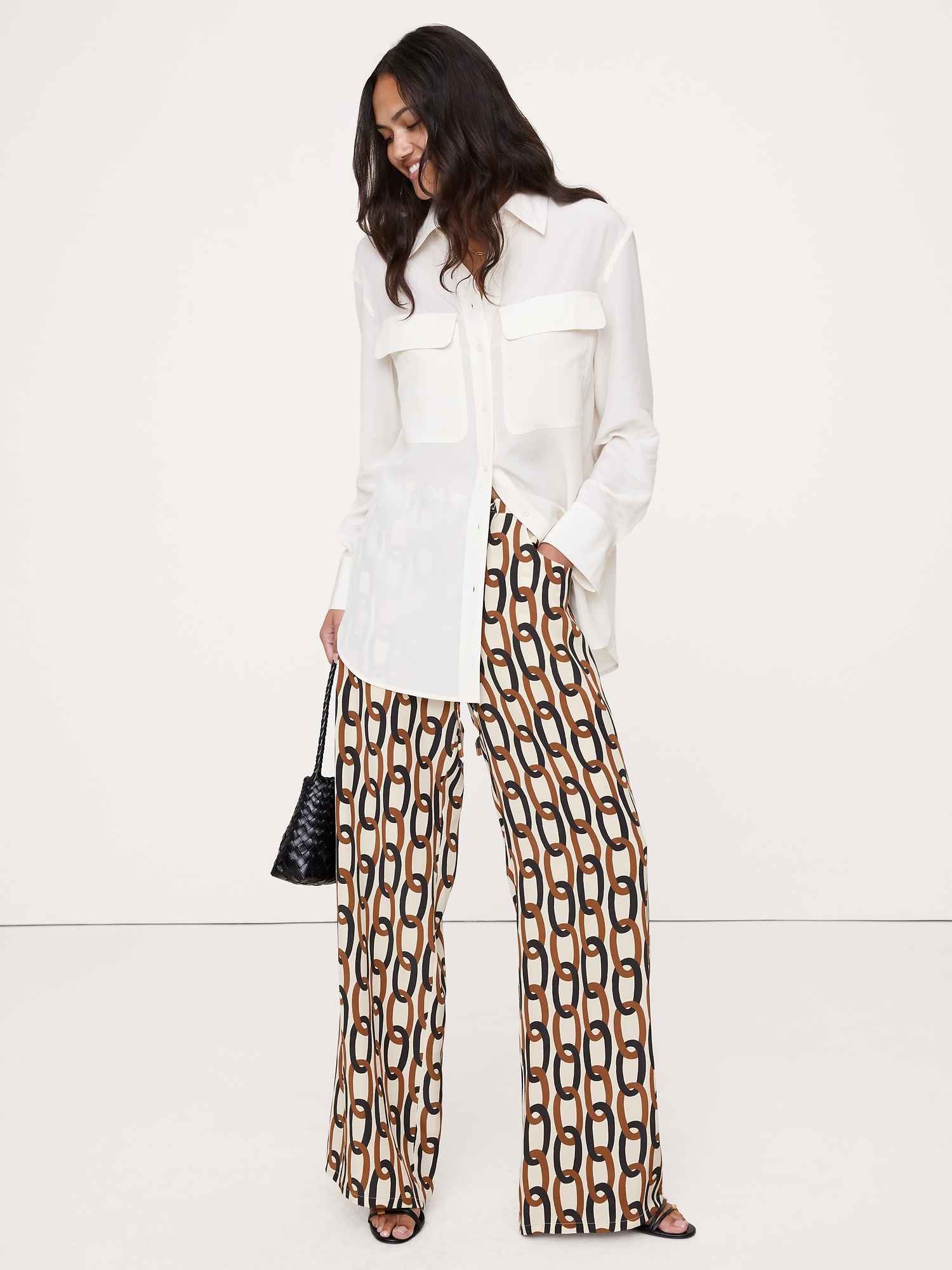 Mid-Rise Wide-Leg Matte Silk Pull-On Pant