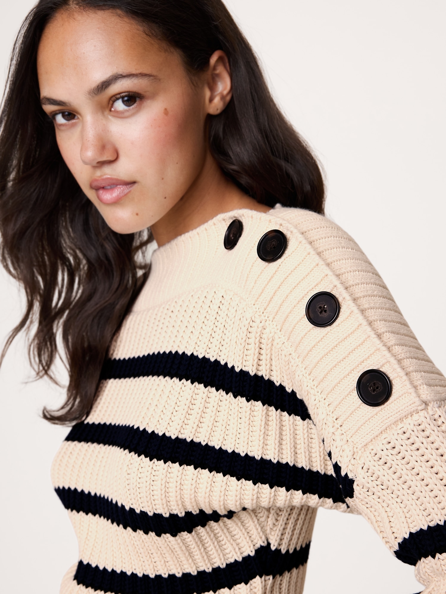 Image number 8 showing, Cotton Button-Shoulder Sweater