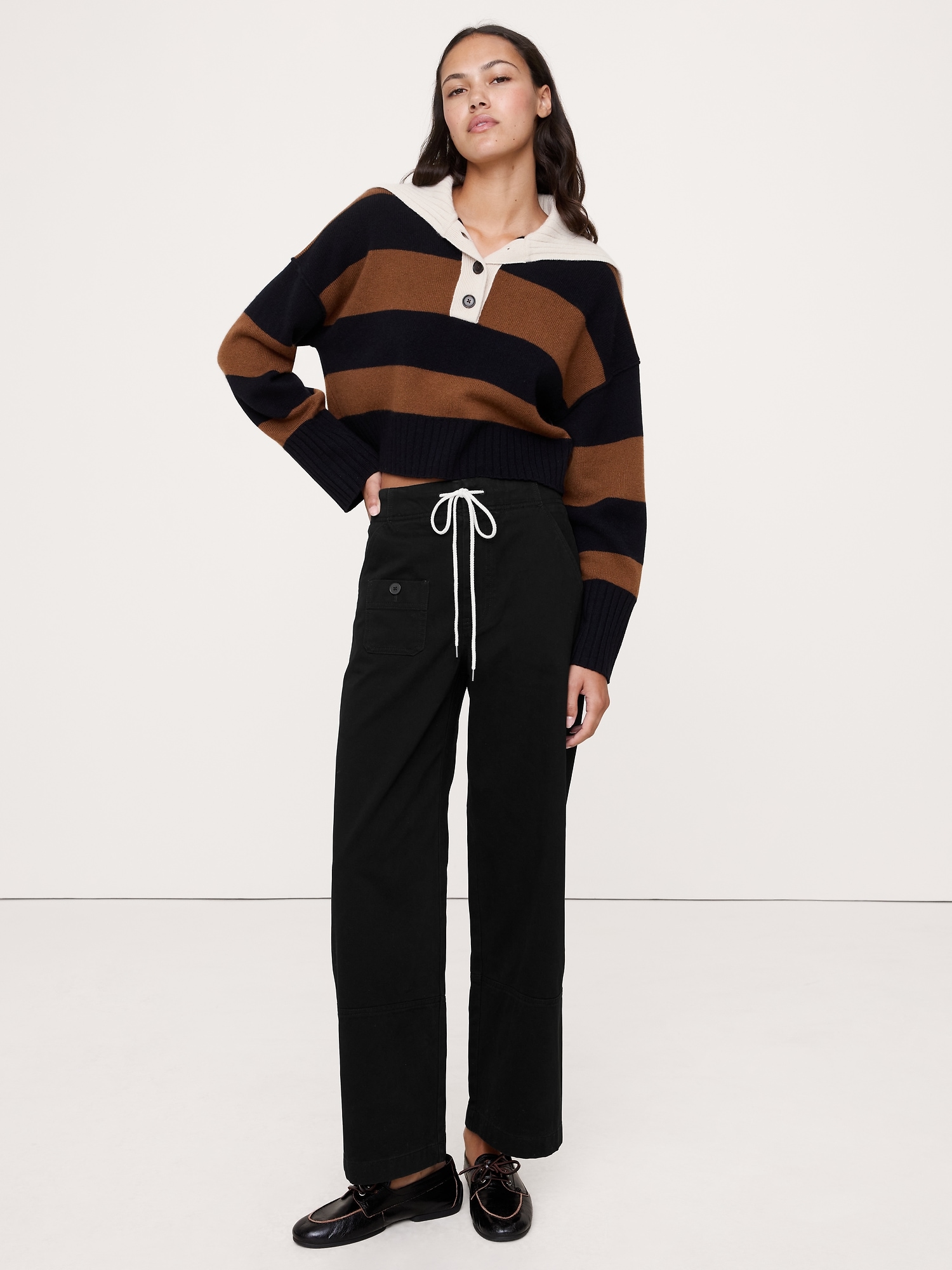 Image number 1 showing, High-Rise Wide-Leg Pull-On Drawstring Pant