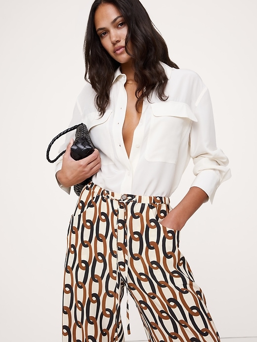 Mid-Rise Wide-Leg Matte Silk Pull-On Pant