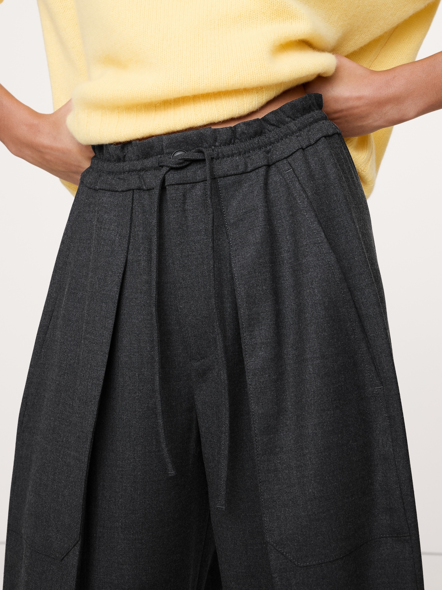 Image number 7 showing, High-Rise Pleated Barrel Flannel Pull-On Pant