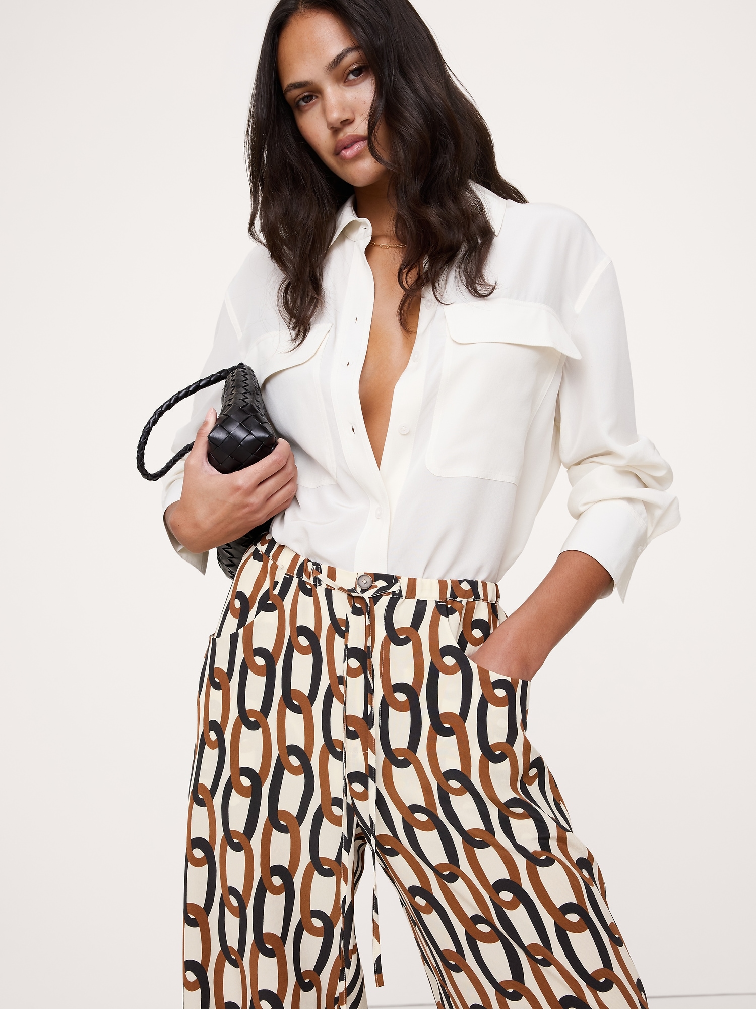 Image number 4 showing, Mid-Rise Wide-Leg Matte Silk Pull-On Pant