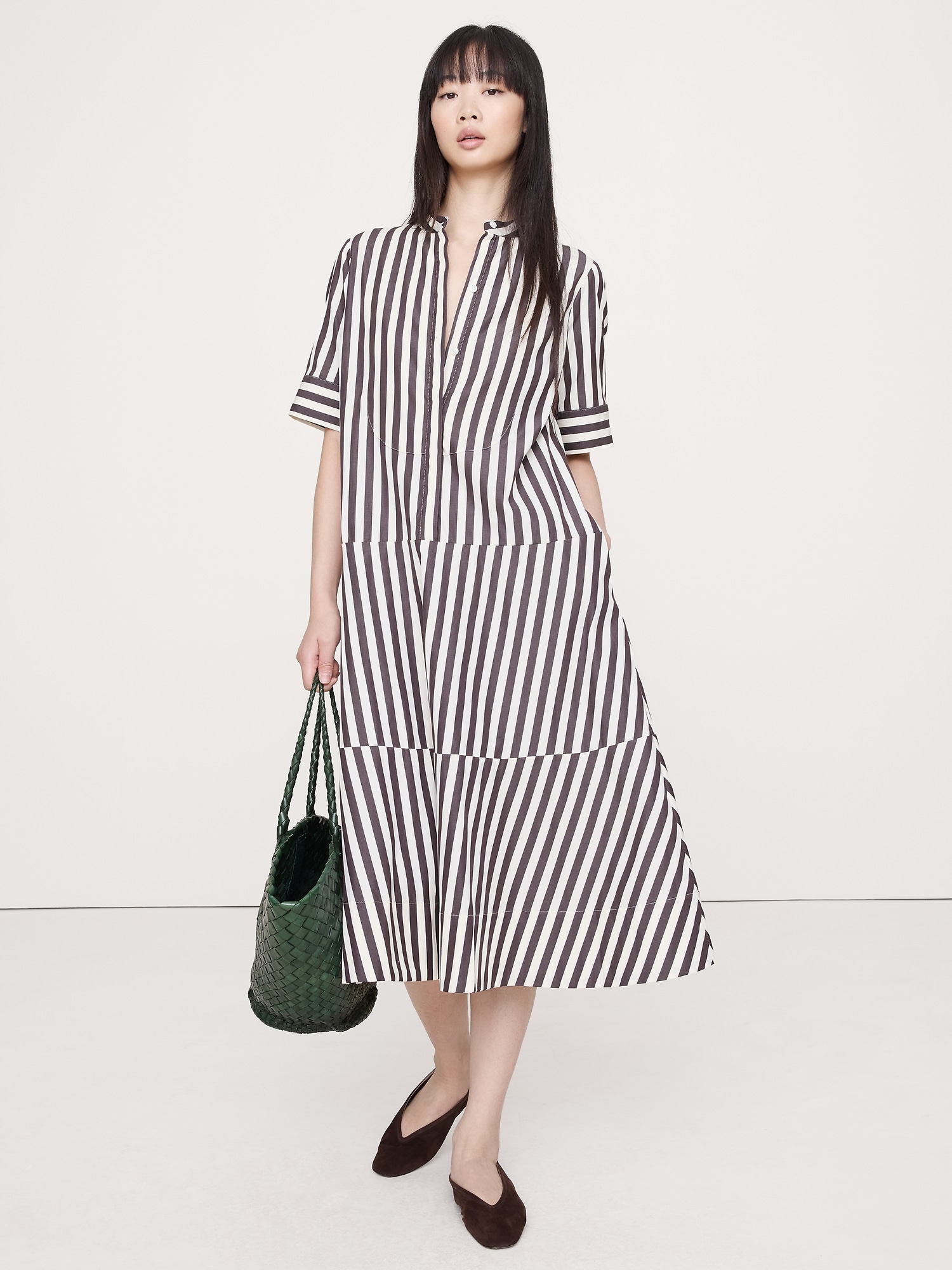 Image number 1 showing, Cotton Poplin Tuxedo-Front Midi Dress