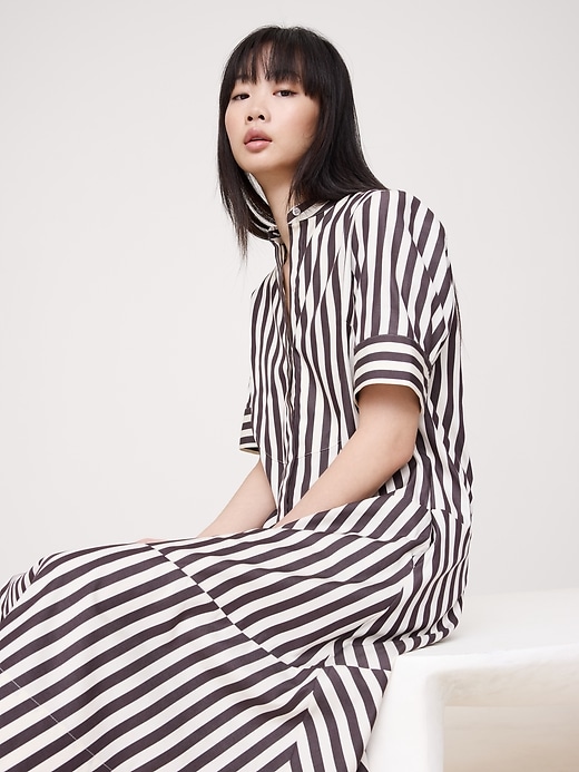 Cotton Poplin Tuxedo-Front Midi Dress