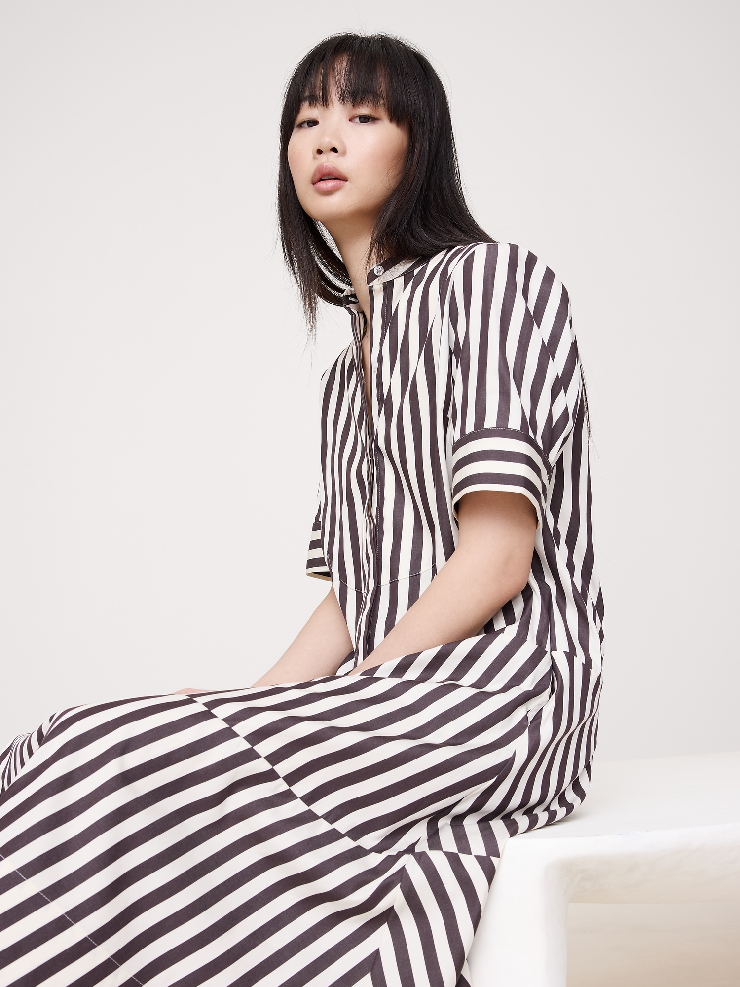 Image number 3 showing, Cotton Poplin Tuxedo-Front Midi Dress