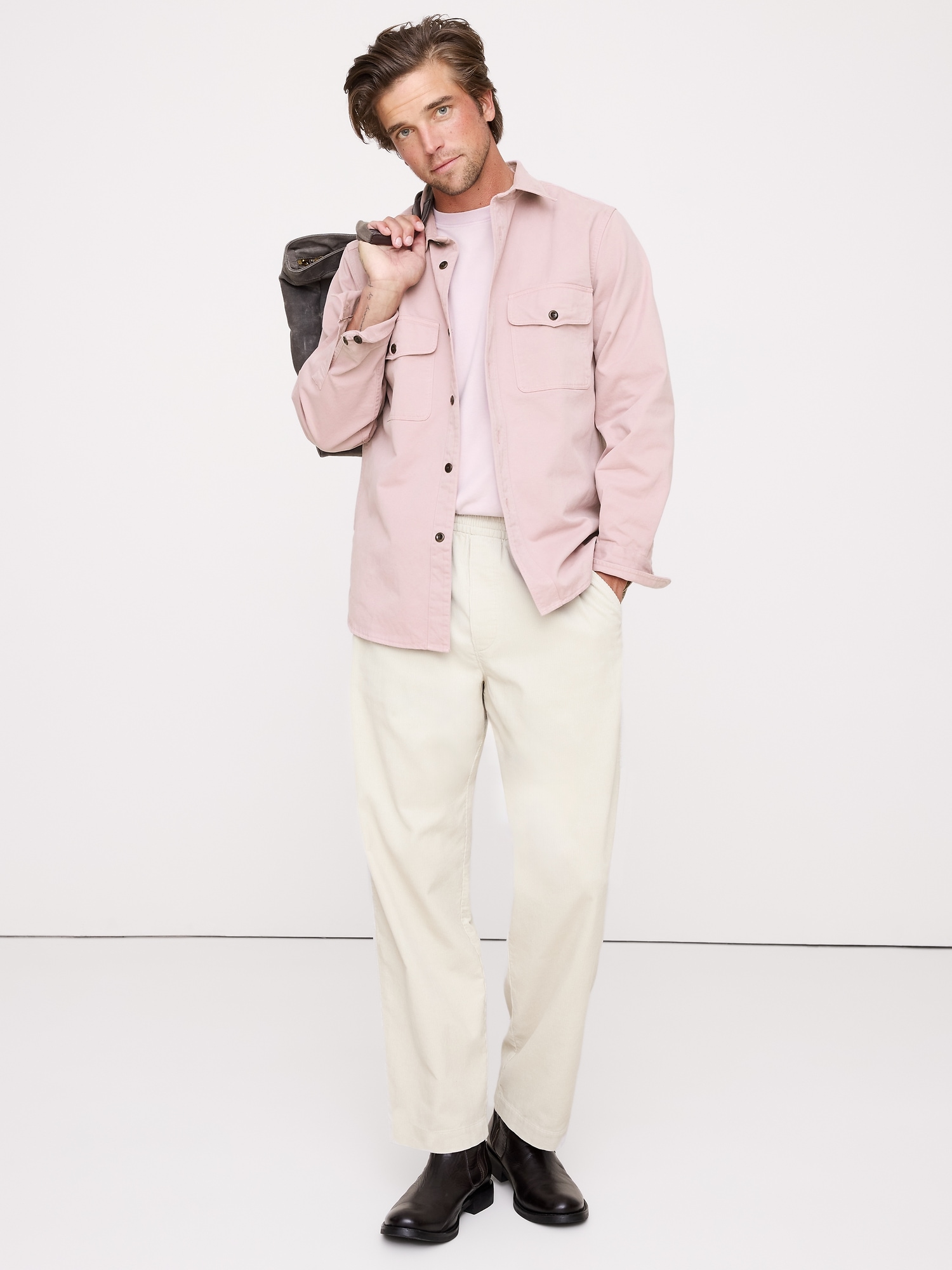 Standard-Fit Cotton Twill Shirt Jacket - Dusty Rose Pink