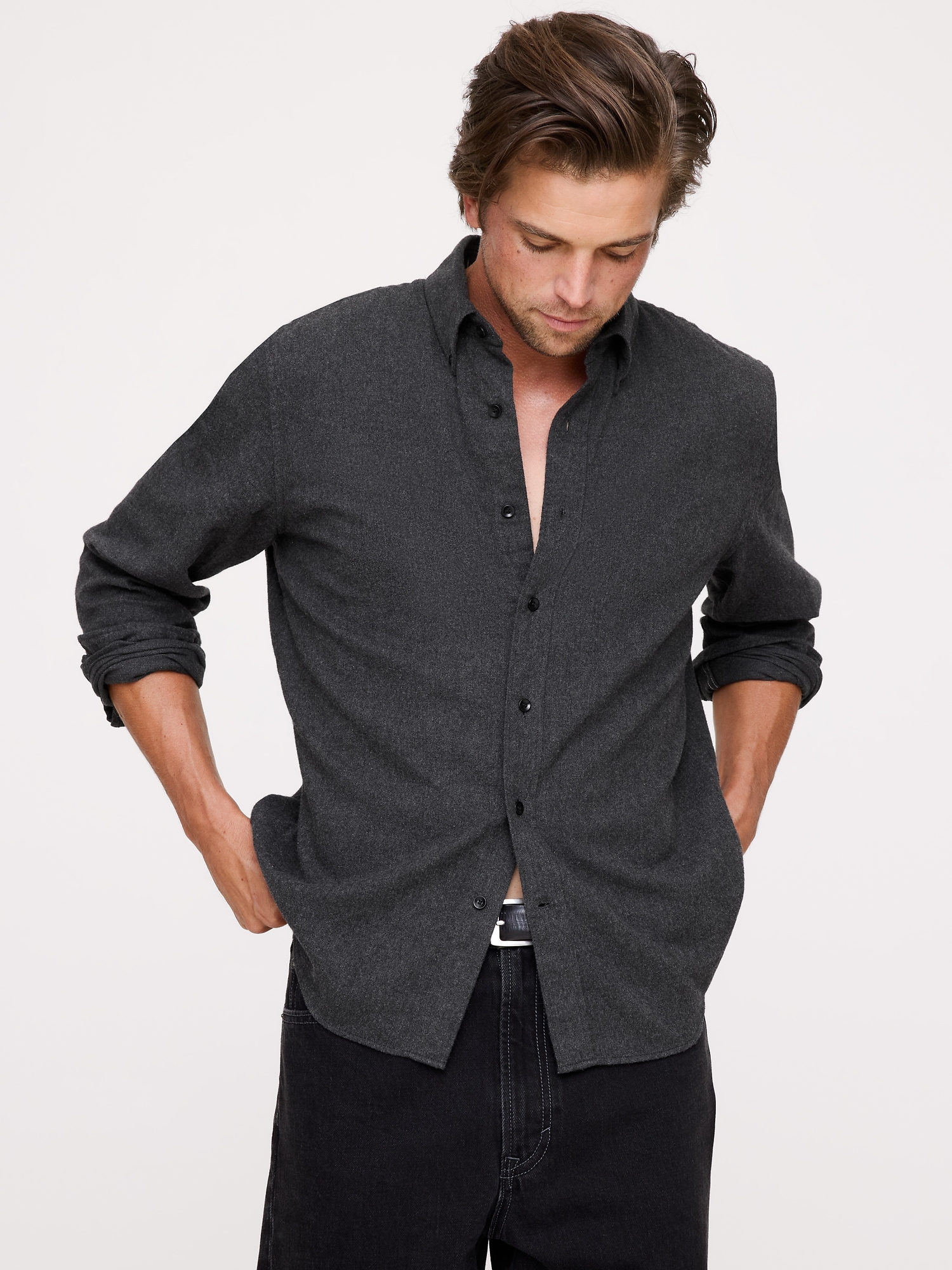 Standard-Fit Flannel Shirt - Charcoal Gray