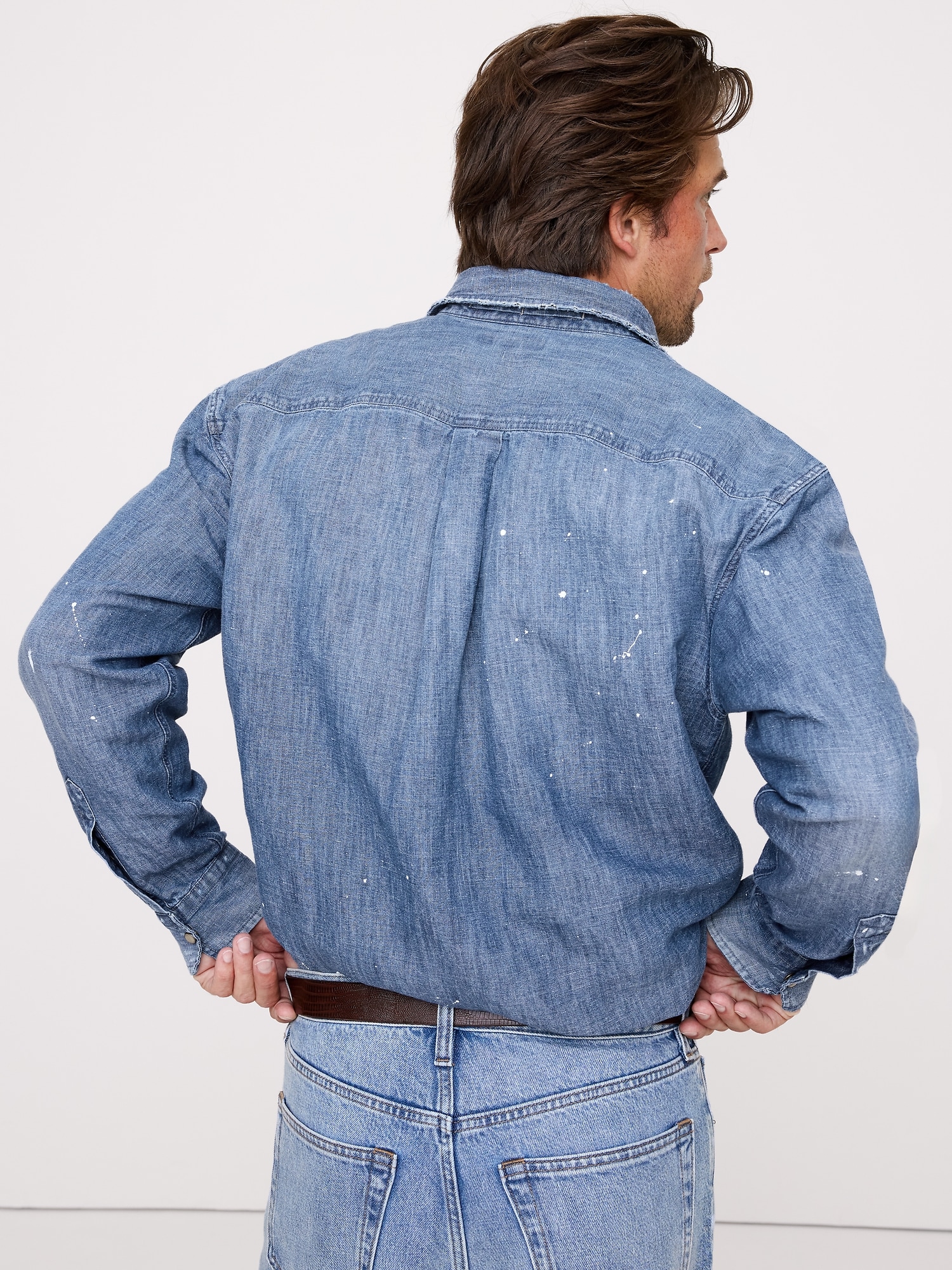 Image number 2 showing, Relaxed-Fit Paint Splatter Cotton-Hemp Chambray Shirt