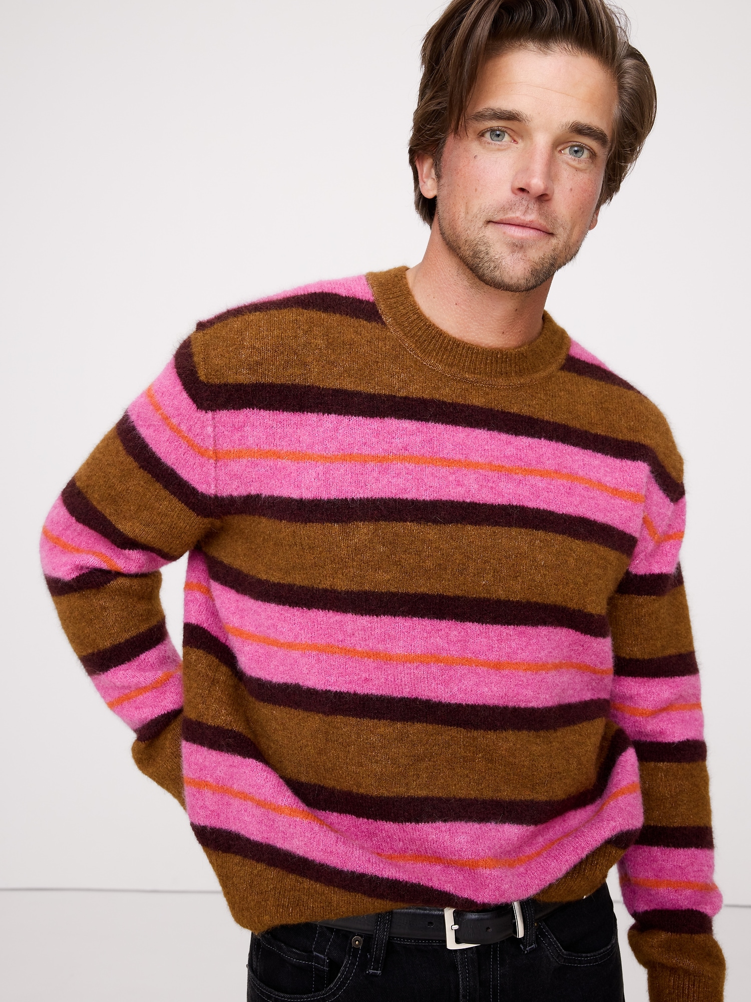 Image number 1 showing, Italian Alpaca-Wool Blend Stripe Sweater