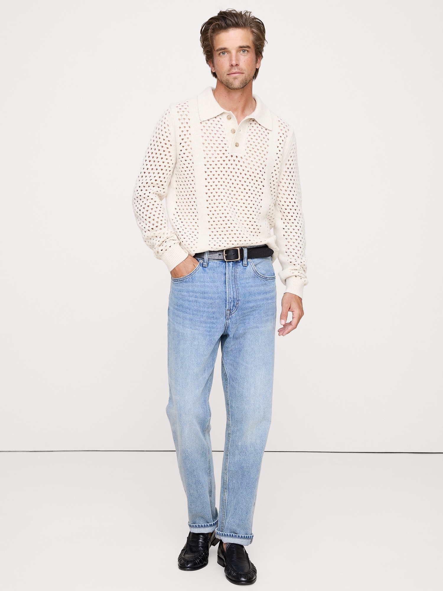 Image number 3 showing, ITALIAN WOOL-BLEND MESH SWEATER POLO