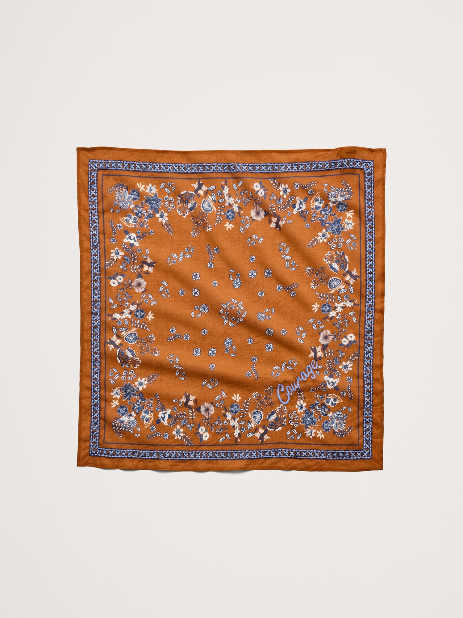 Embroidered Cotton Scarf by Vismaya - Rust Brown