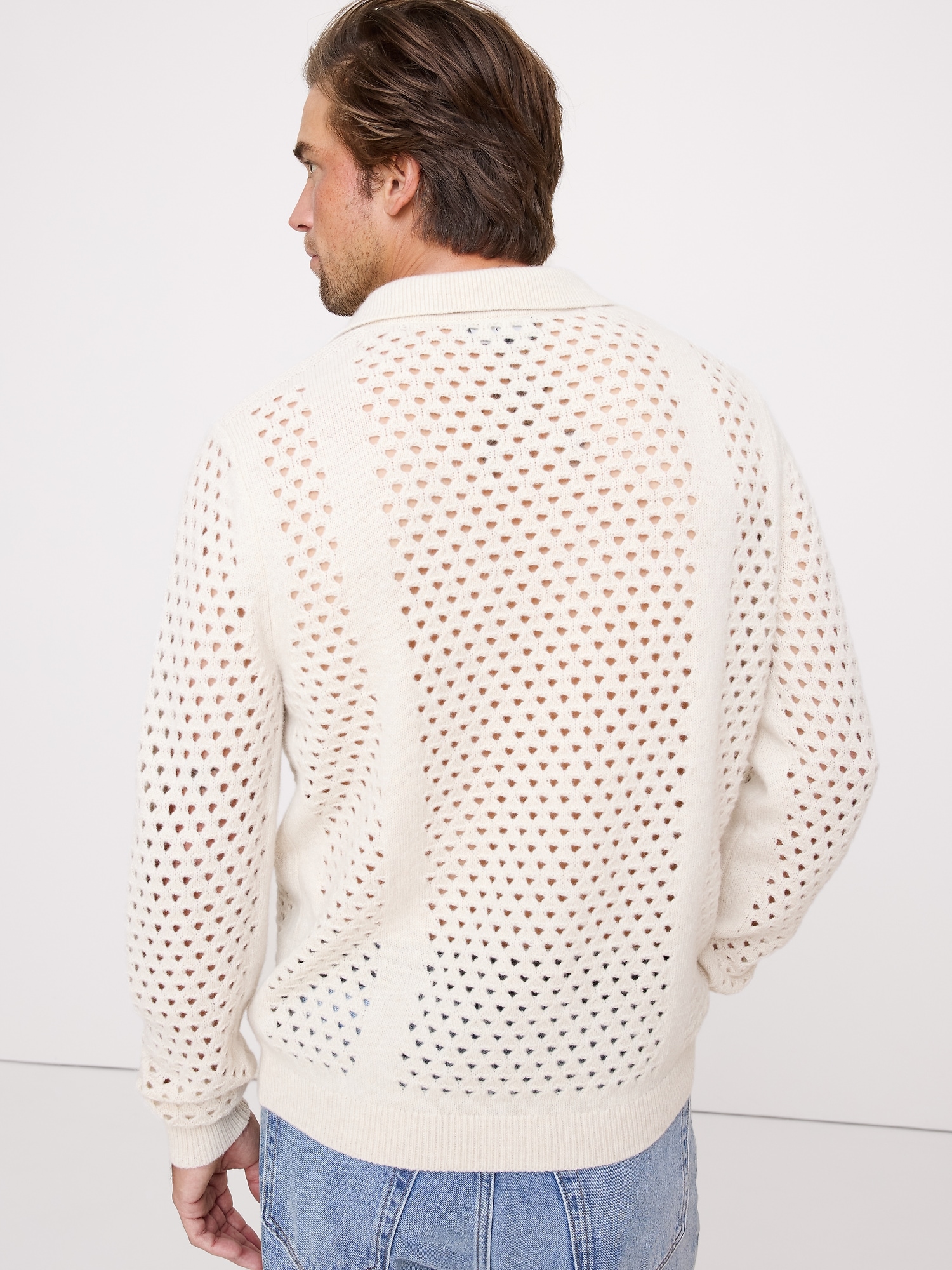 Image number 2 showing, ITALIAN WOOL-BLEND MESH SWEATER POLO
