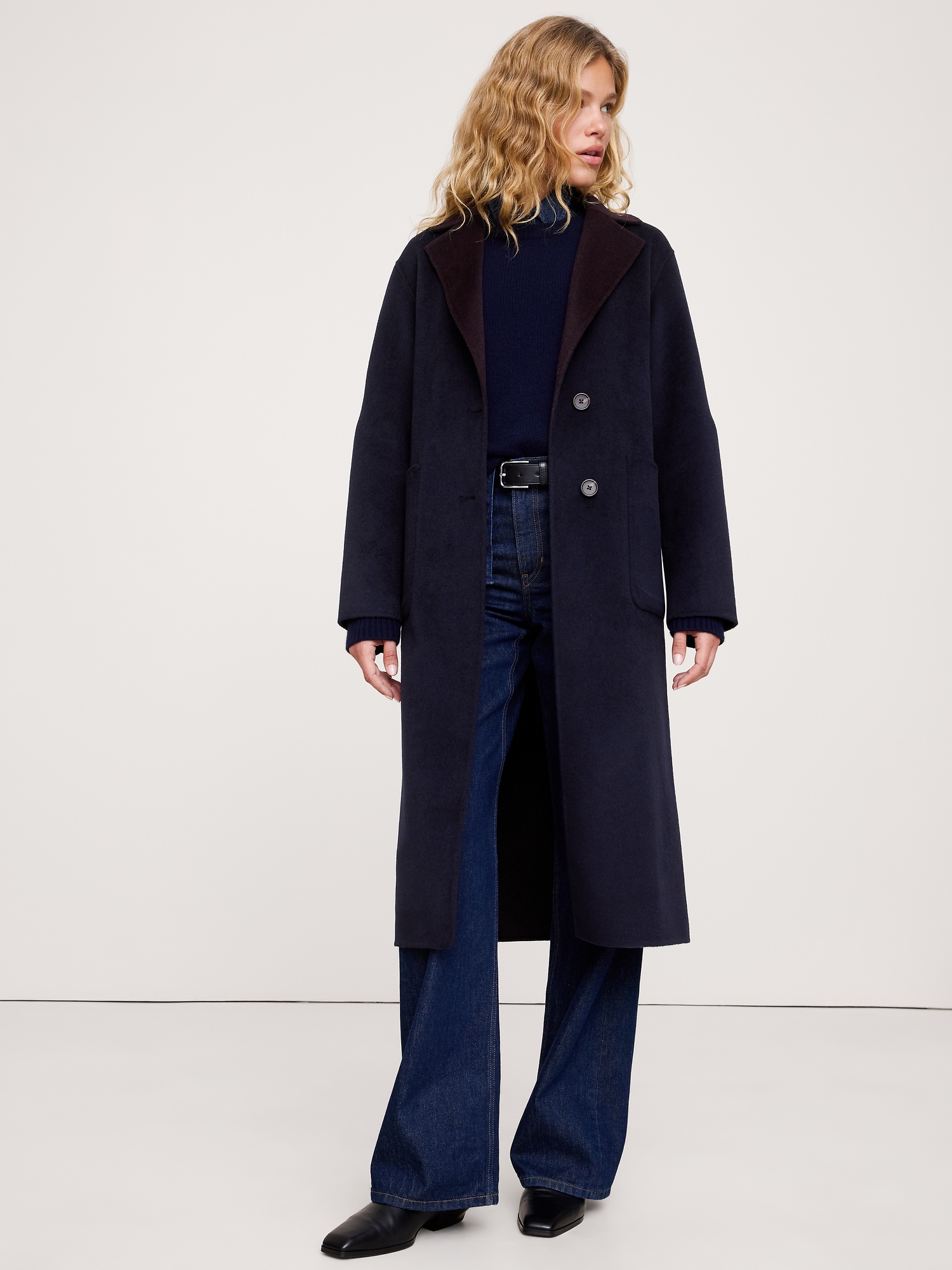 Reversible Double-Faced Top Coat - Navy Blue & Sonoma Wine Red