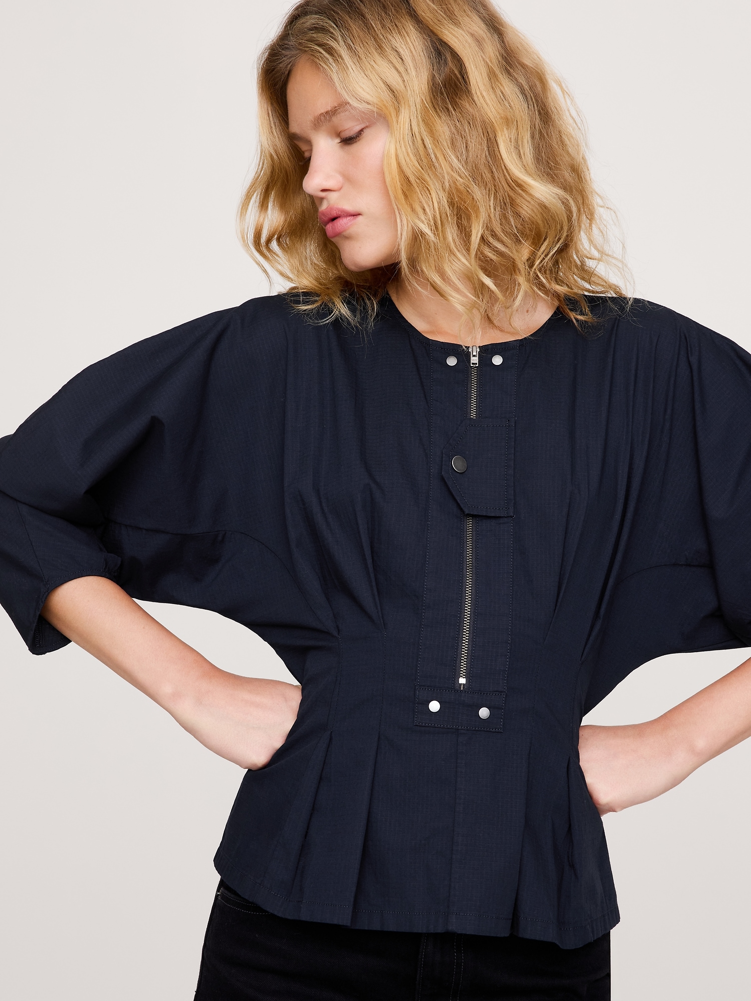 Image number 4 showing, Stretch-Cotton Utility Peplum Top