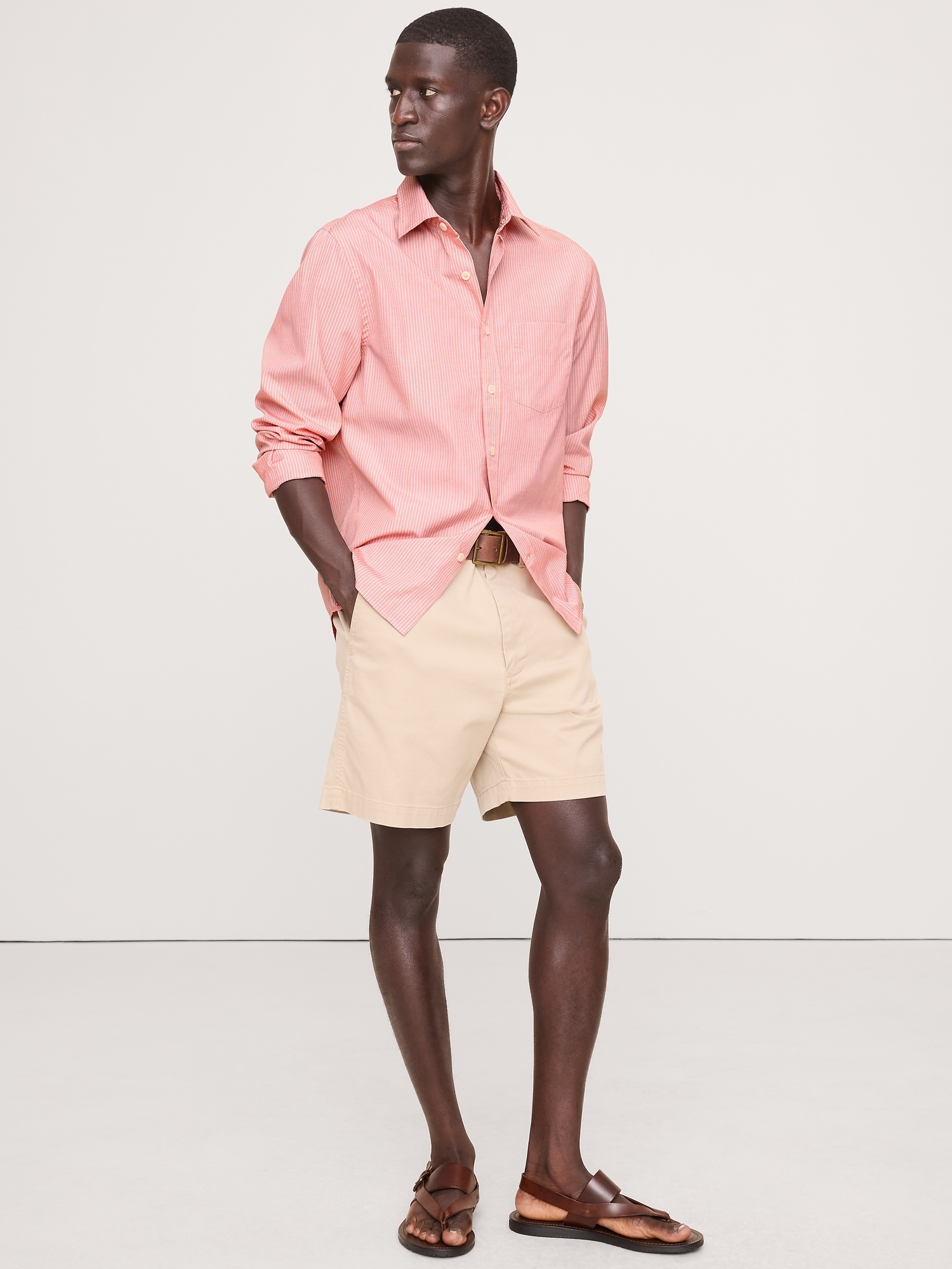 Standard-Fit Washed Cotton Poplin Shirt - Orange Mini Stripe