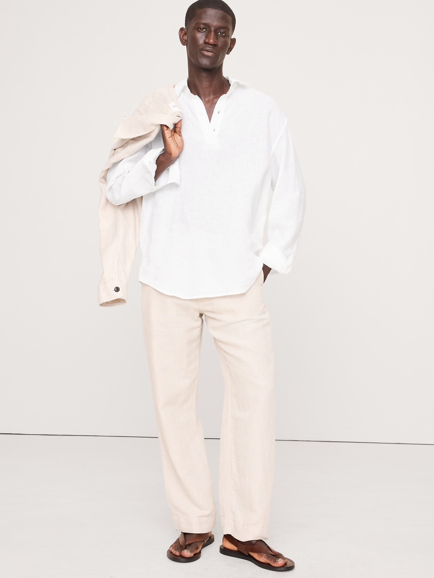 Image number 1 showing, Relaxed-Fit Linen Popover Shirt