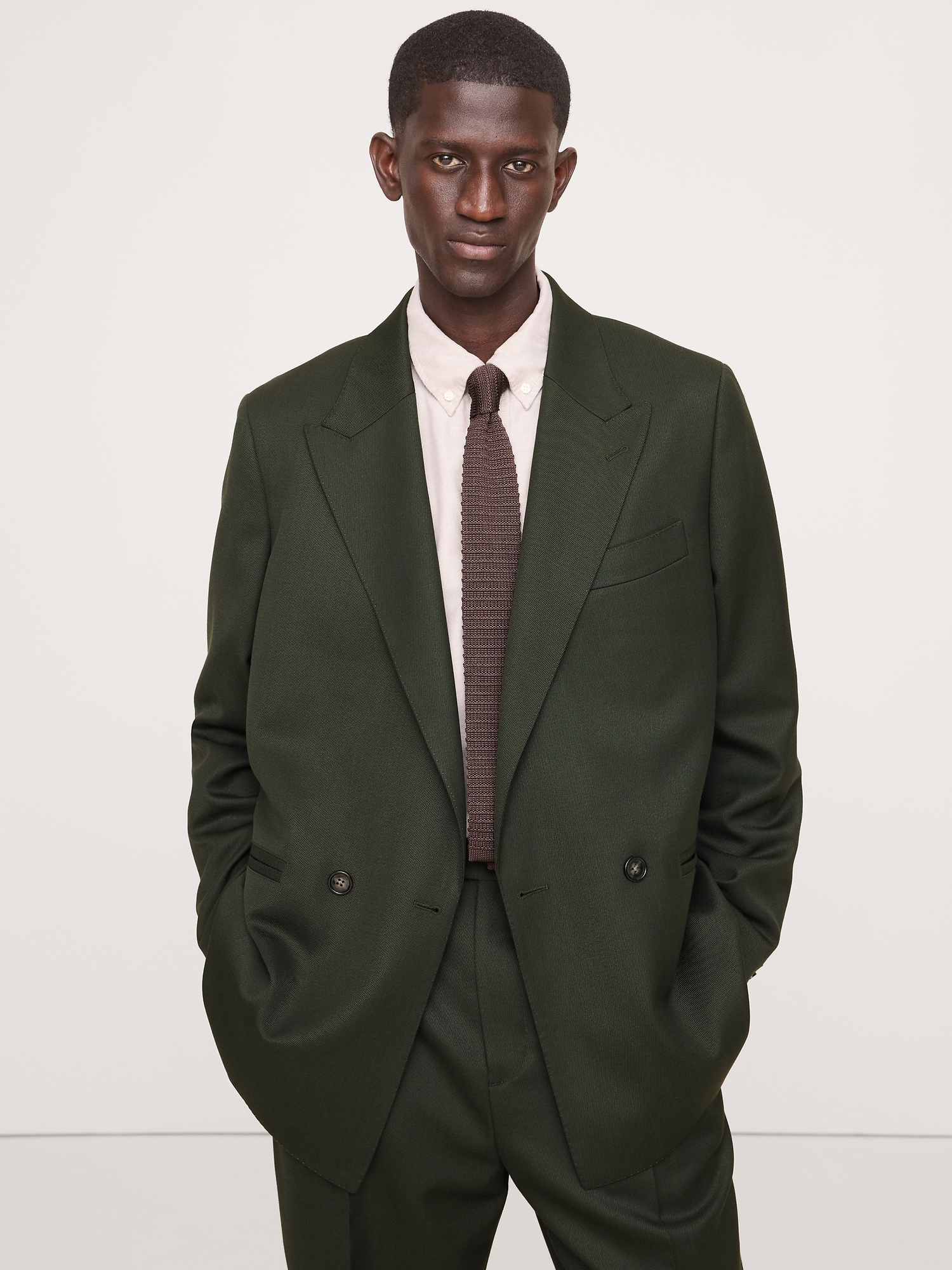 Relaxed Green Twill Suit Jacket - Dark Green
