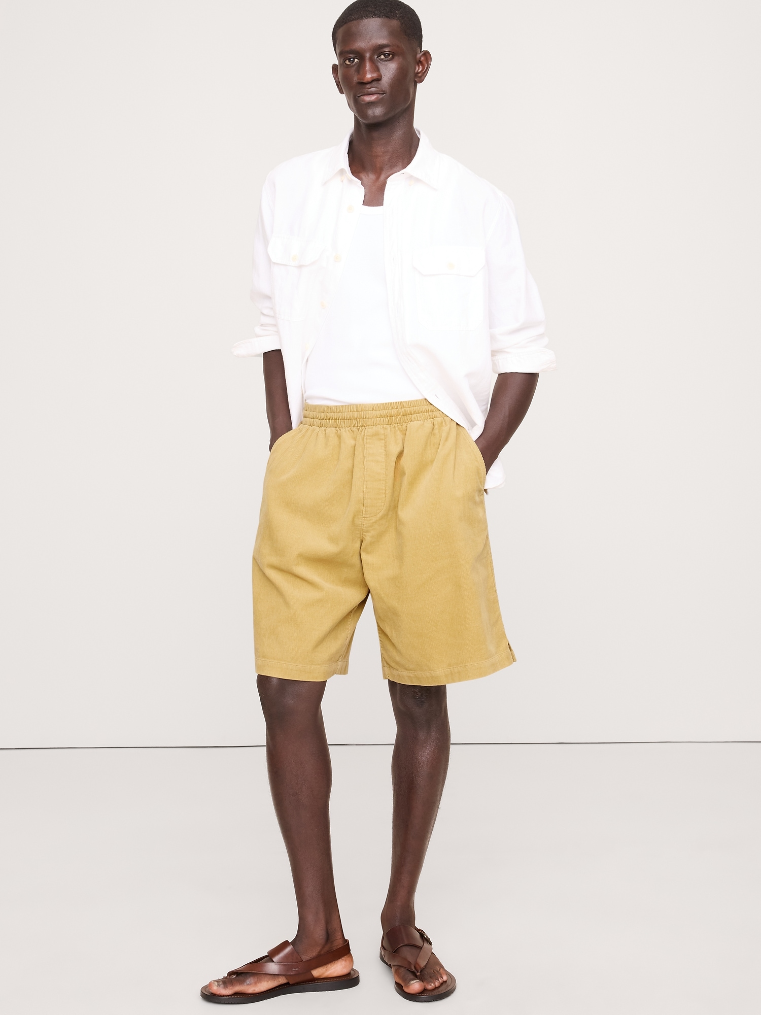 9.5" LOOSE CORDUROY PULL-ON SHORT - Dusty Yellow
