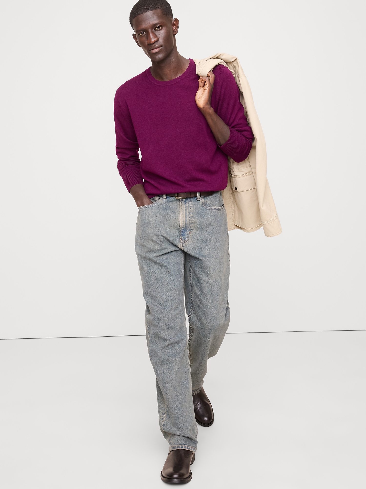Merino Crew-Neck Sweater - Dark Fuchsia