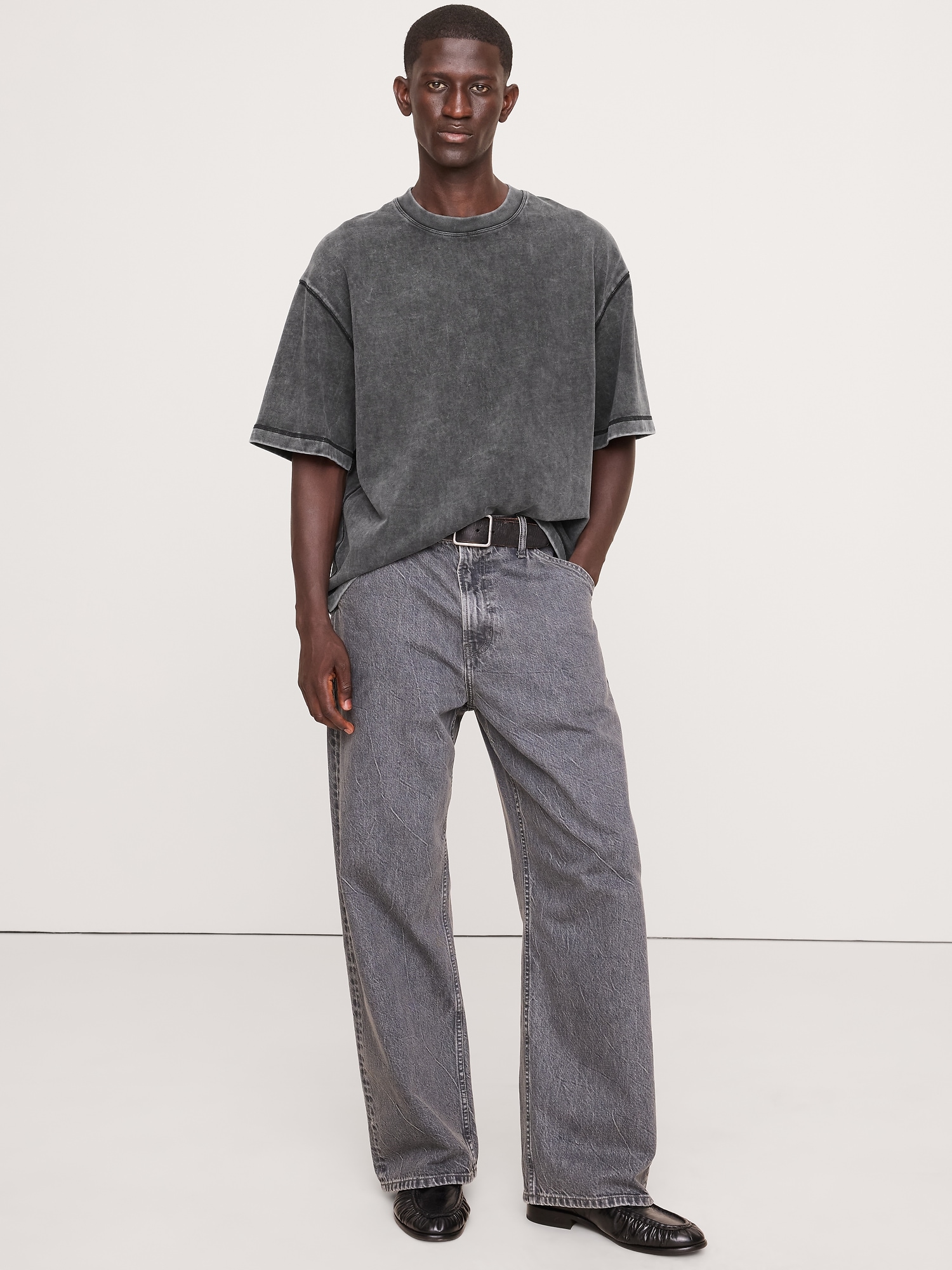 BOXY HEAVYWEIGHT COTTON T-SHIRT - Washed Black