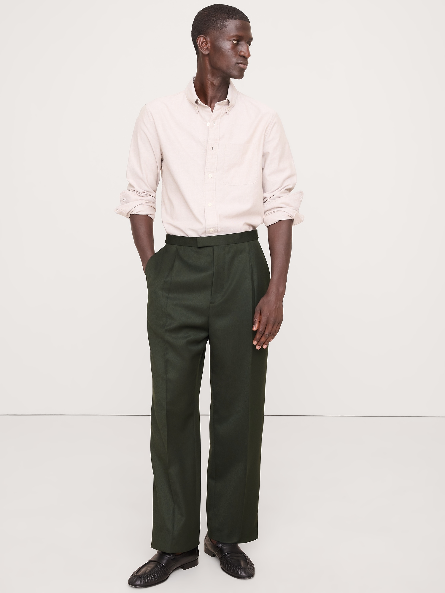 Straight Green Twill Suit Pant - Dark Green