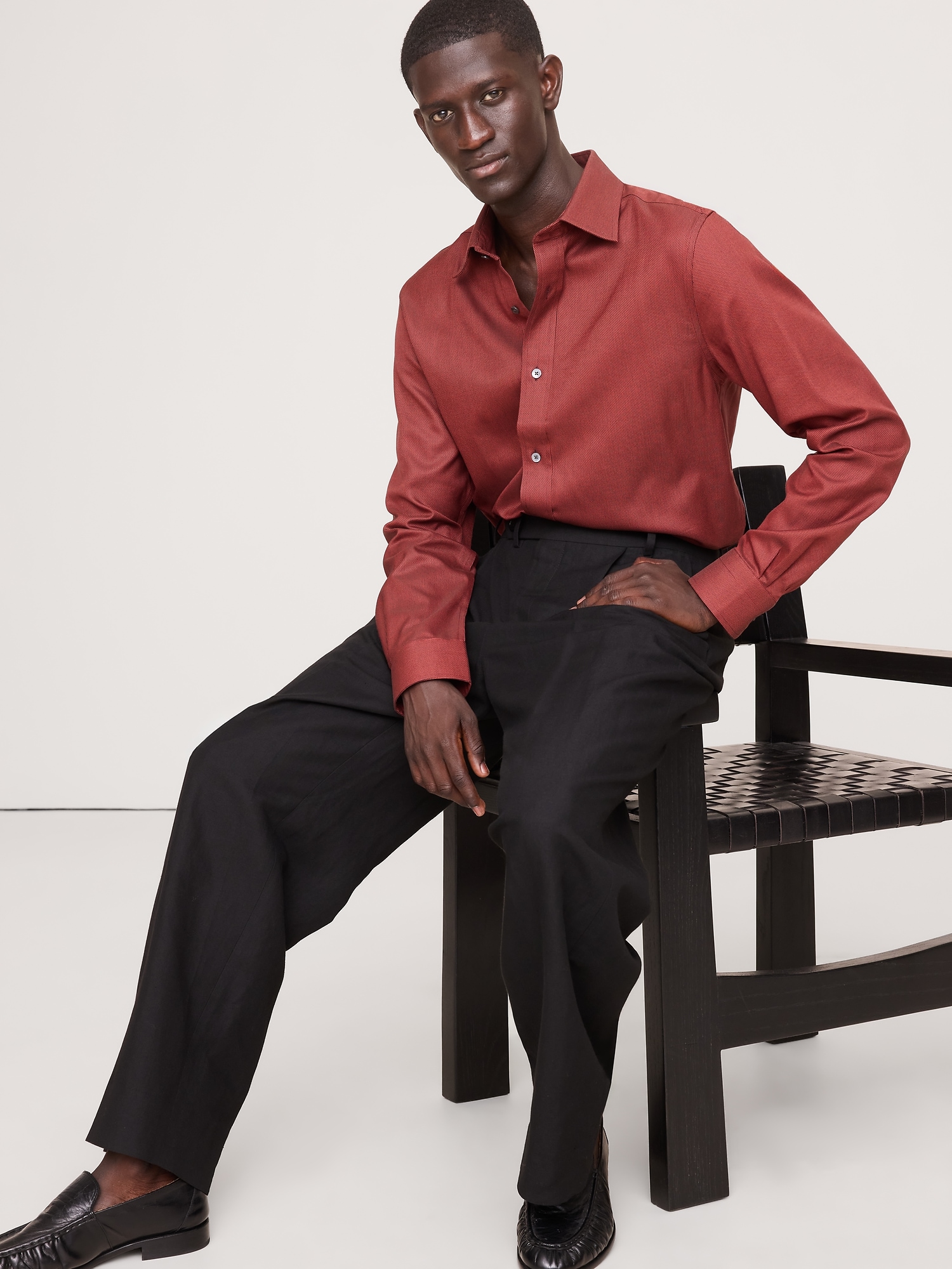 Standard-Fit Wrinkle-Resistant Dress Shirt - Burgundy Red Dobby