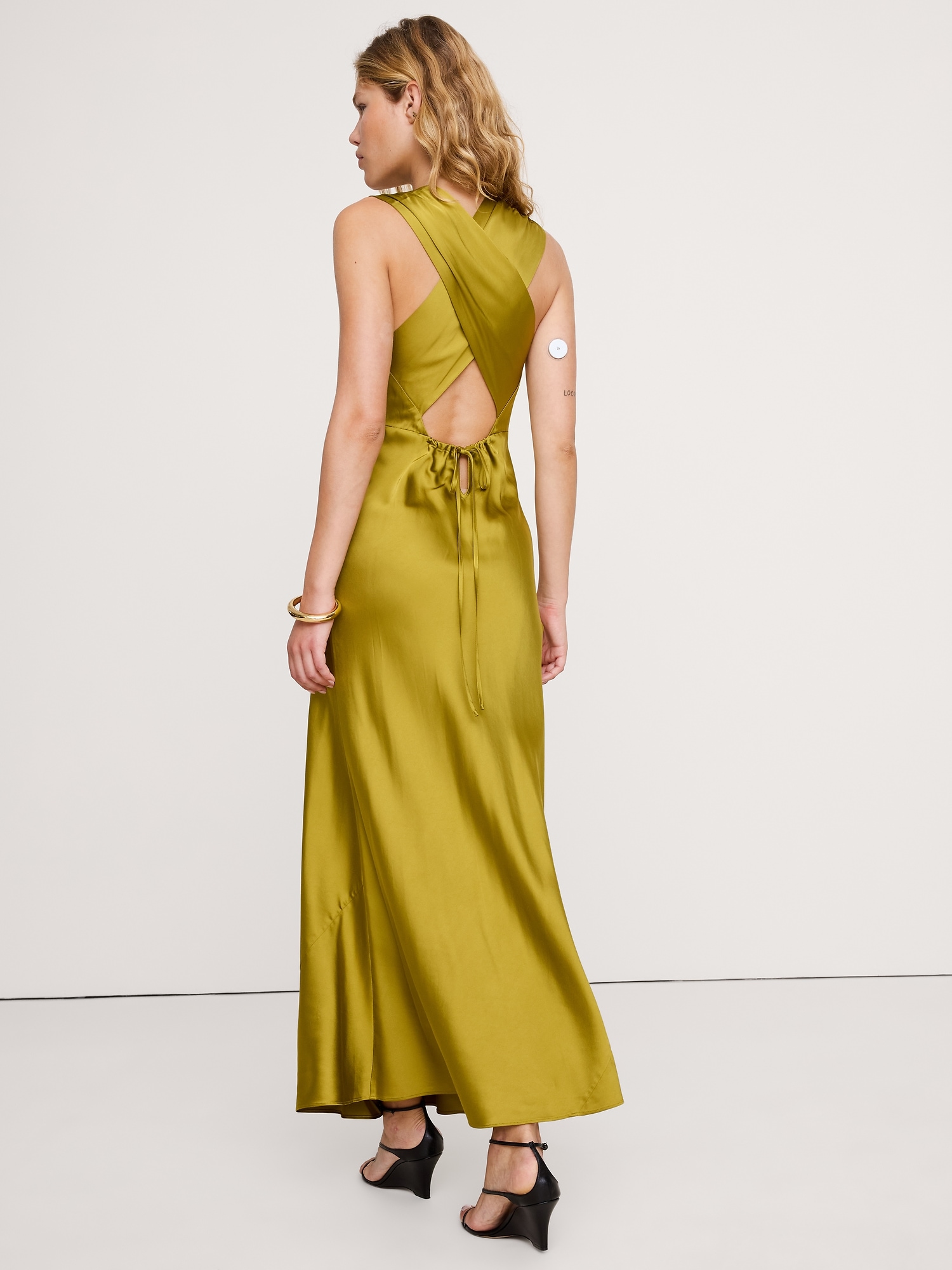 Image number 3 showing, Stretch-Satin Open-Back Maxi Dress