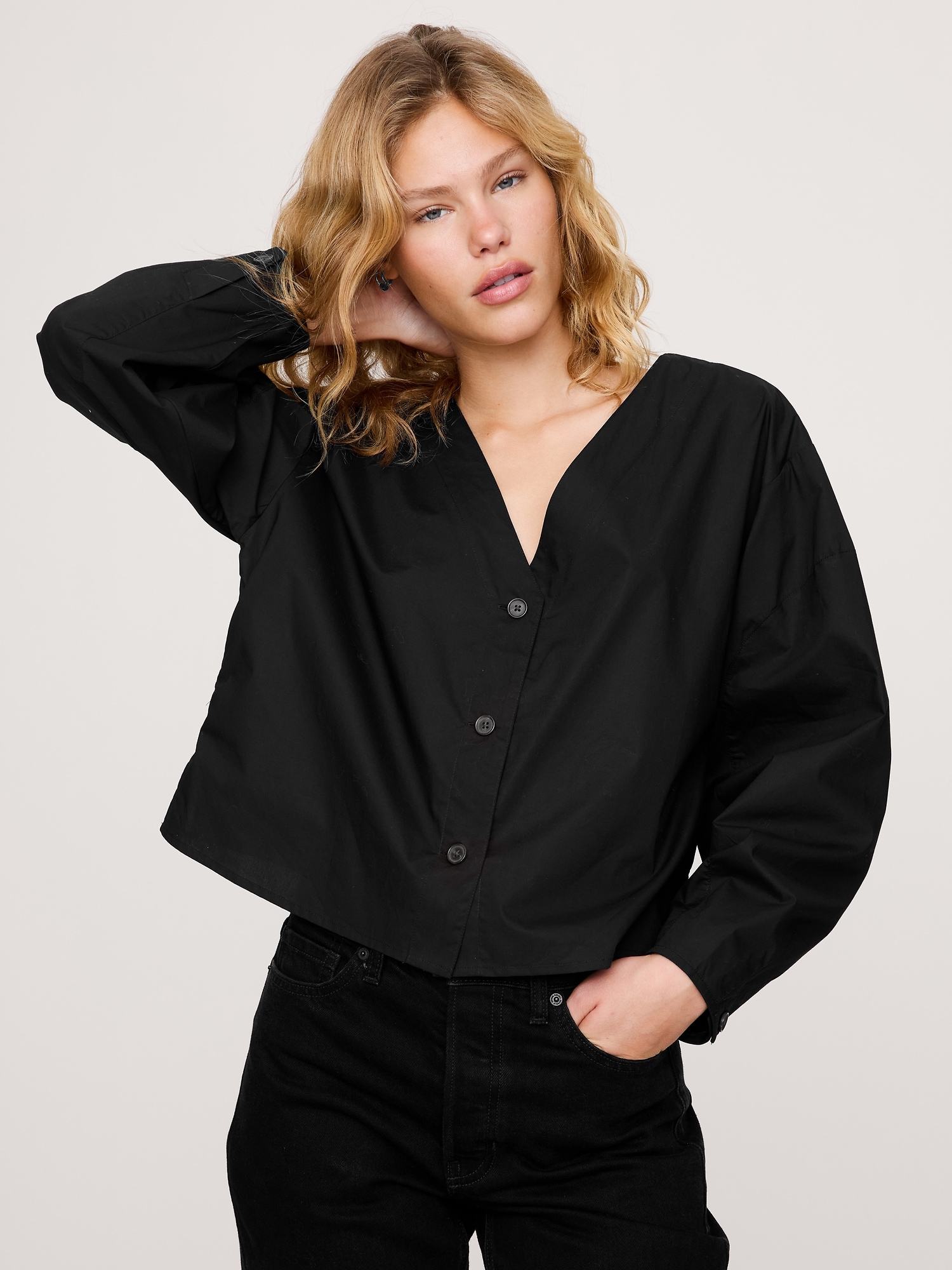 Image number 6 showing, Cotton Poplin Volume-Sleeve Top