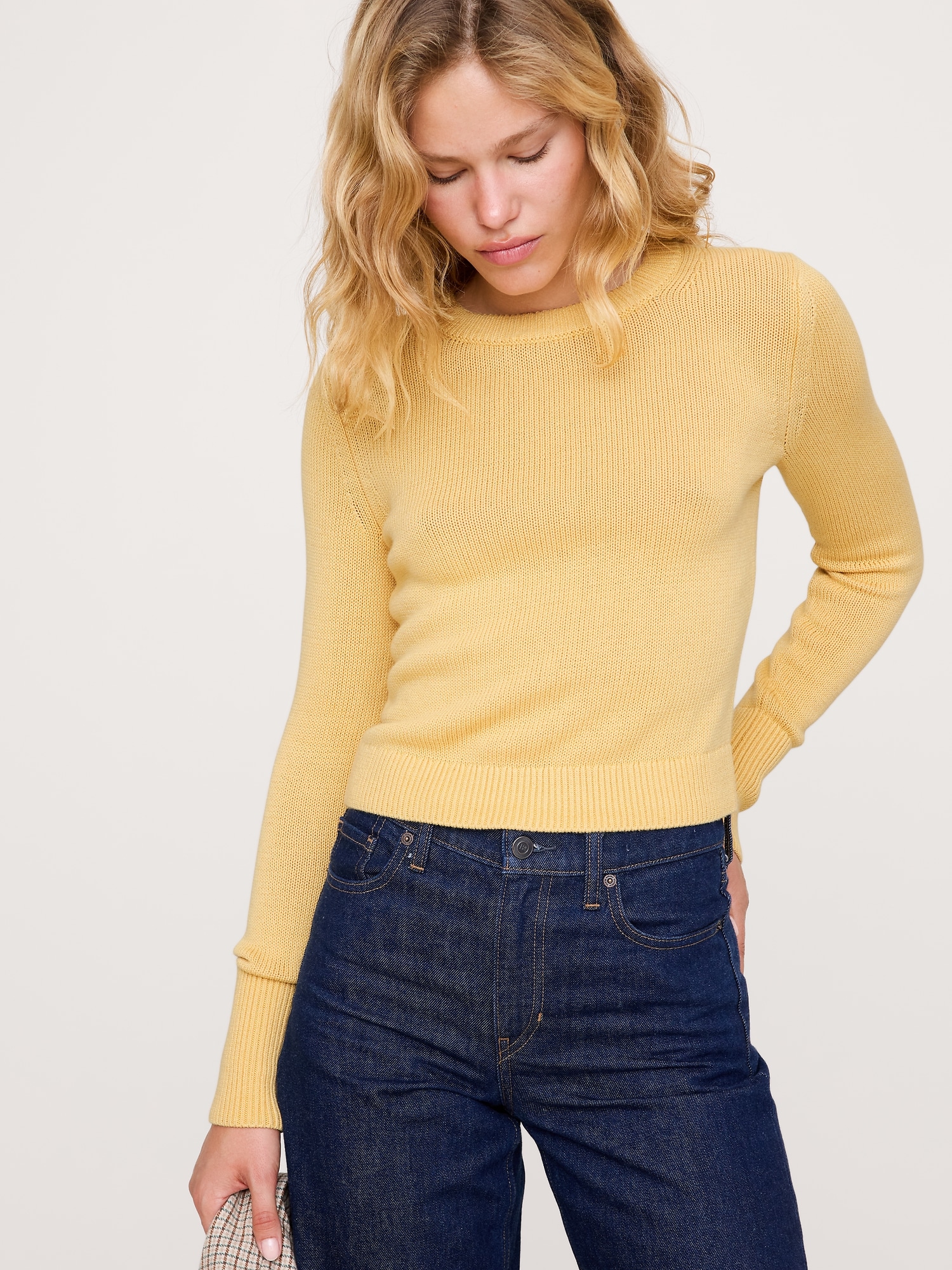 Cotton-Silk Crew-Neck Sweater - Sahara Sun Yellow