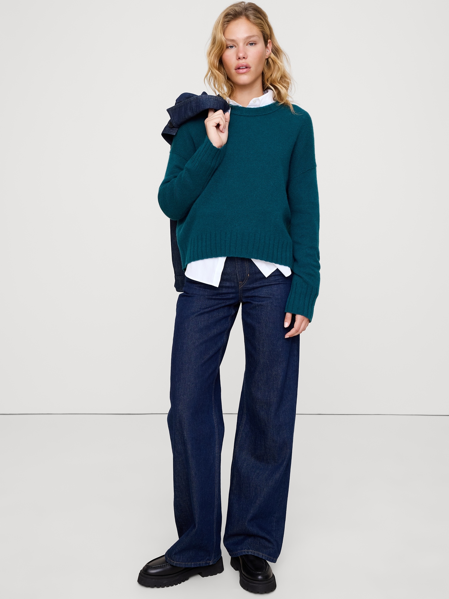 Oversized Midweight Cashmere Crew-Neck Sweater - Obsidian Pool Blue