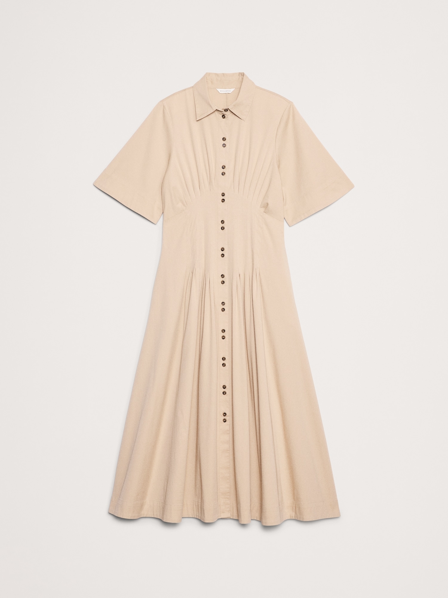 Image number 5 showing, STRETCH-COTTON POPLIN PINTUCK LONG-MIDI SHIRT DRESS