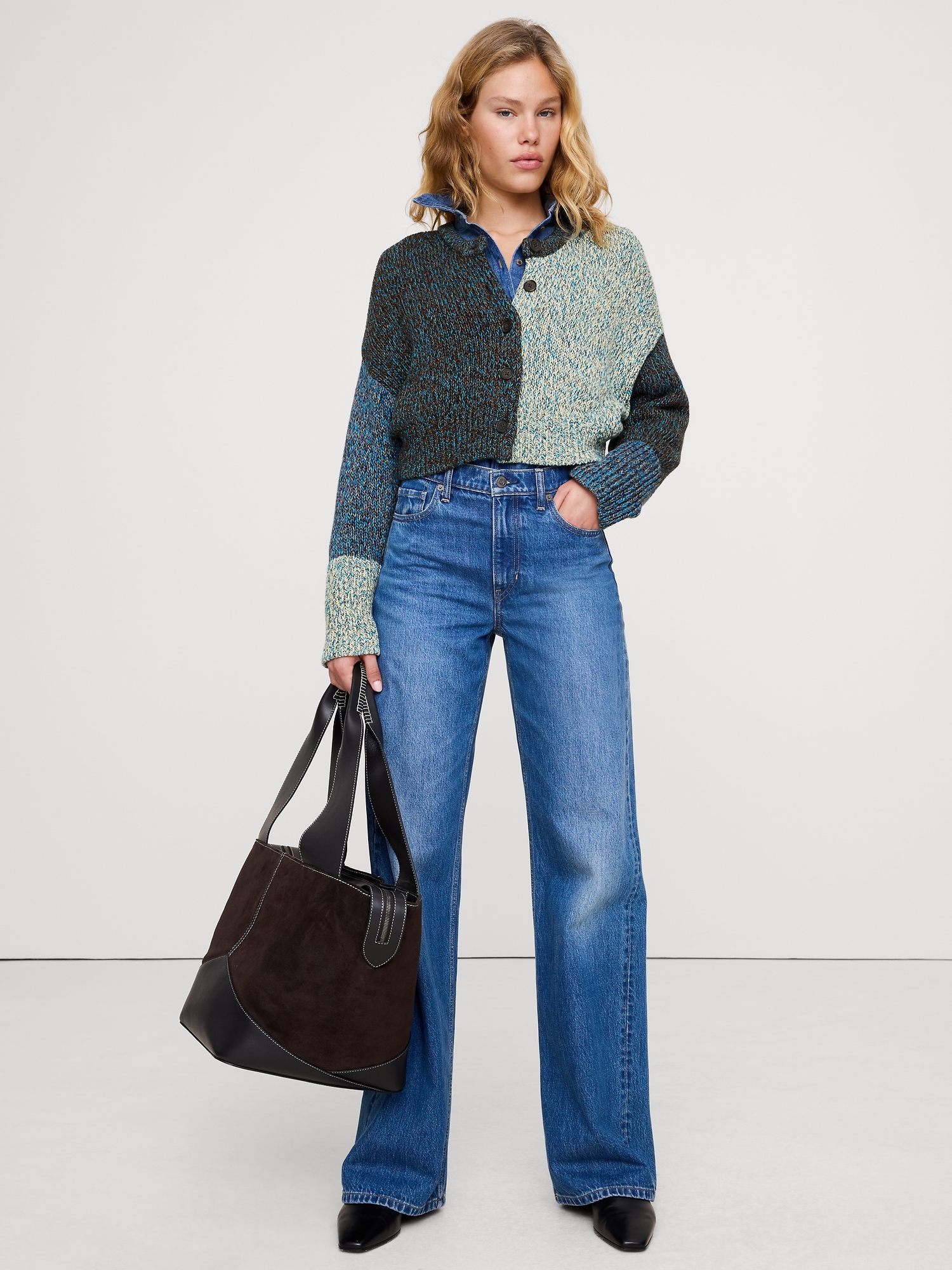 Cotton Cropped Cardigan - Blue Multi