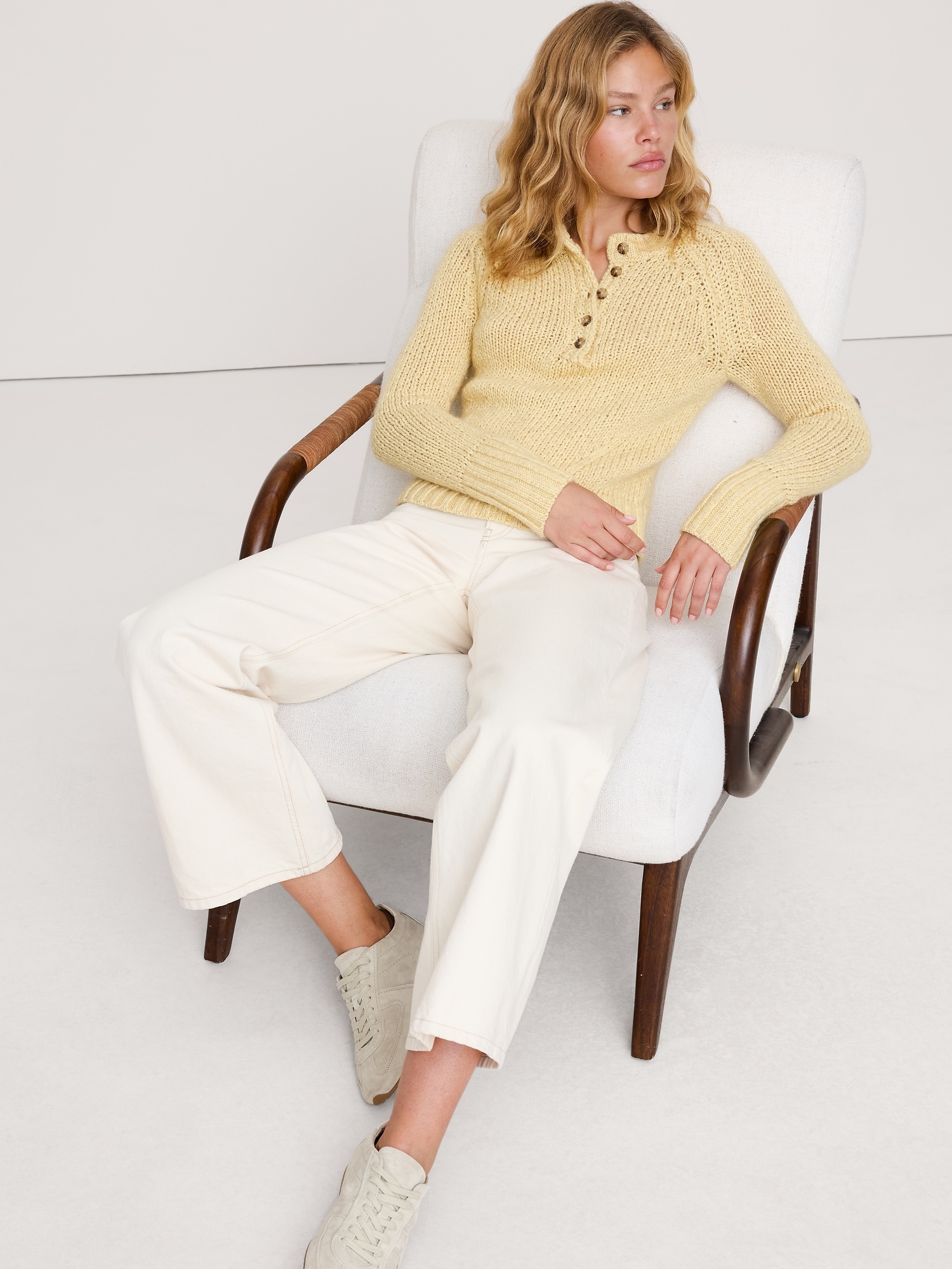 Image number 1 showing, Cotton-Alpaca-Merino Henley Sweater