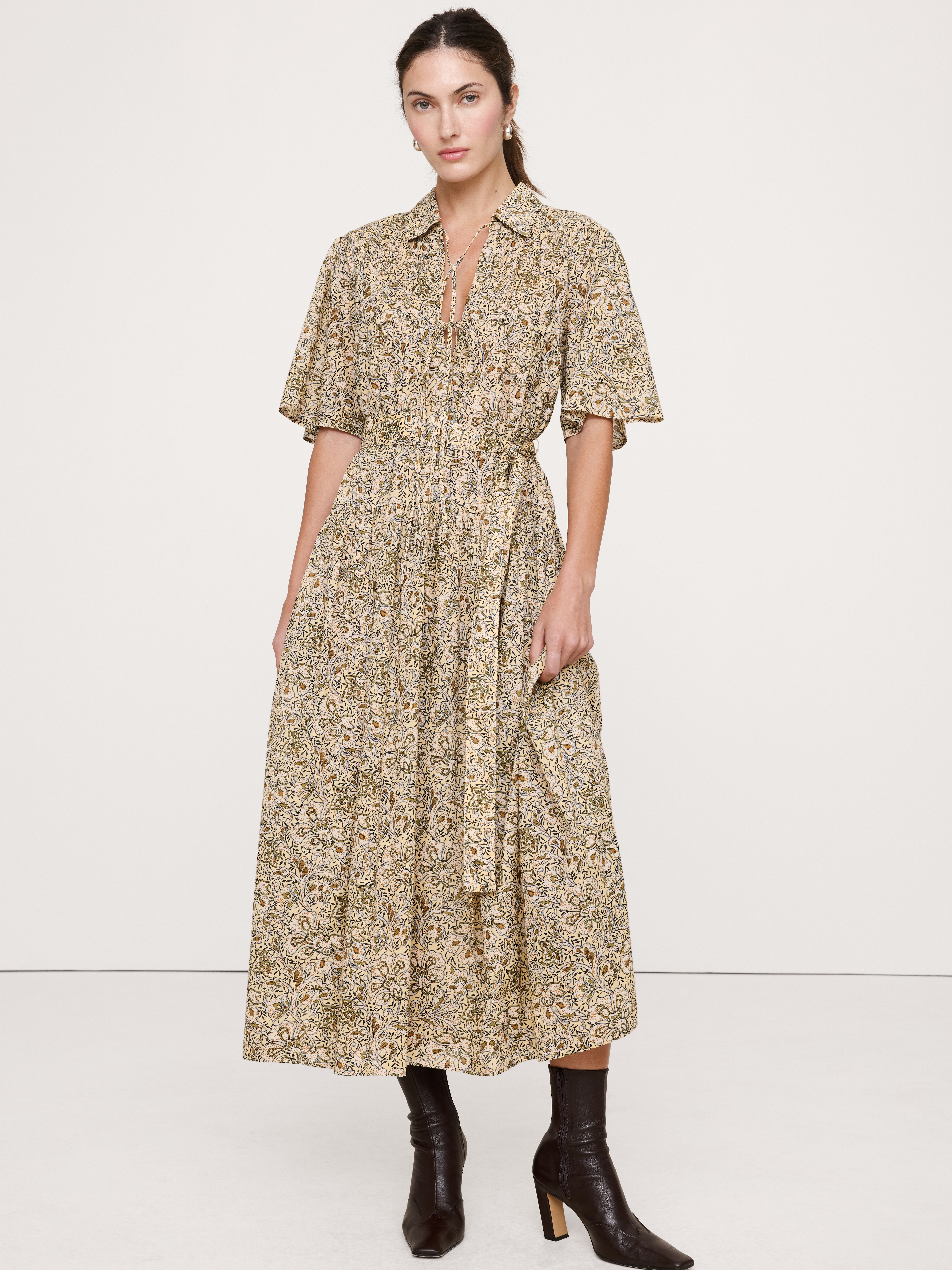 Cotton Tie-Front Shirt Dress | Banana Republic
