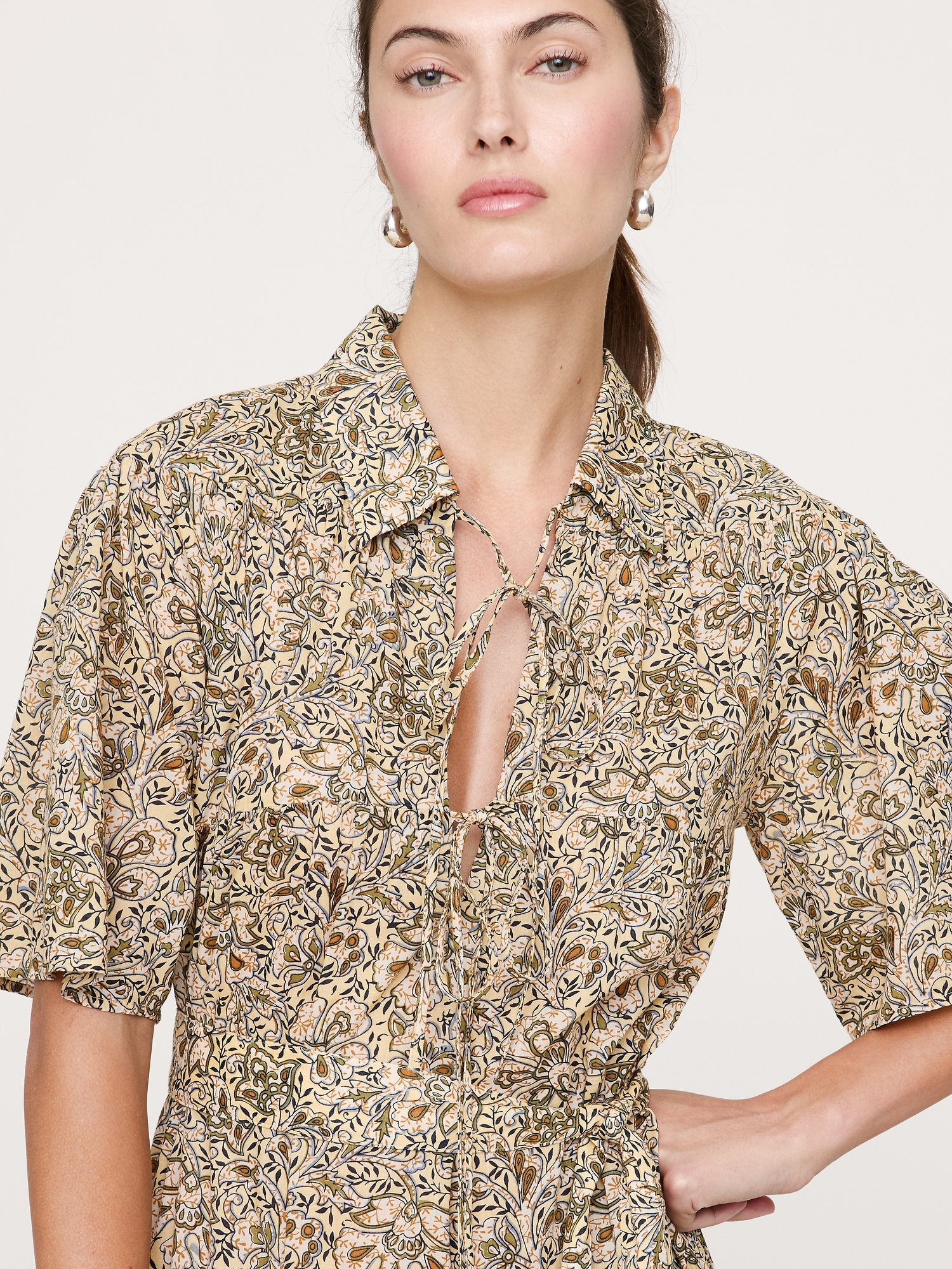 Image number 7 showing, Cotton Tie-Front Shirt Dress