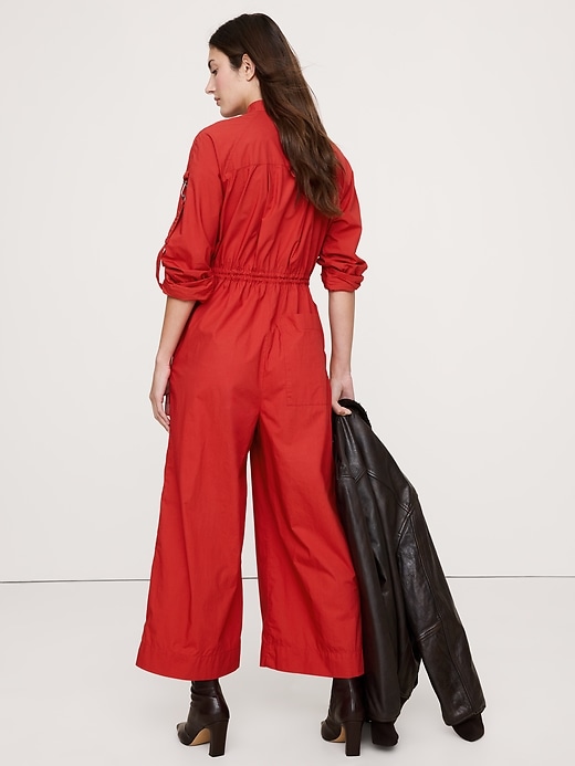Cotton Poplin Zip Utility Cropped Jumpsuit