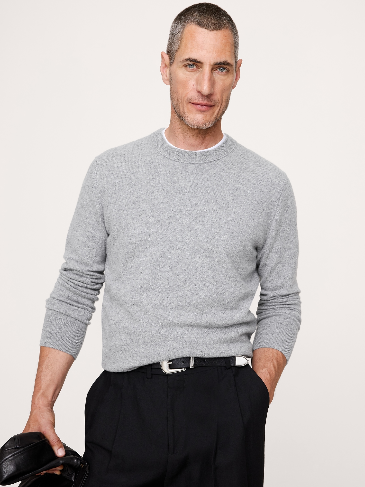 CASHMERE CREW-NECK SWEATER - Heather Gray