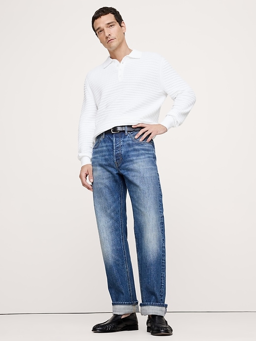 Textured Cotton Long-Sleeve Sweater Polo